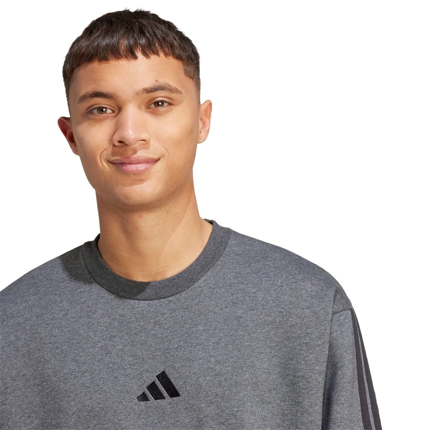 adidas Mens Essentials Crew 3 Stripes Pullover Sweatshirt