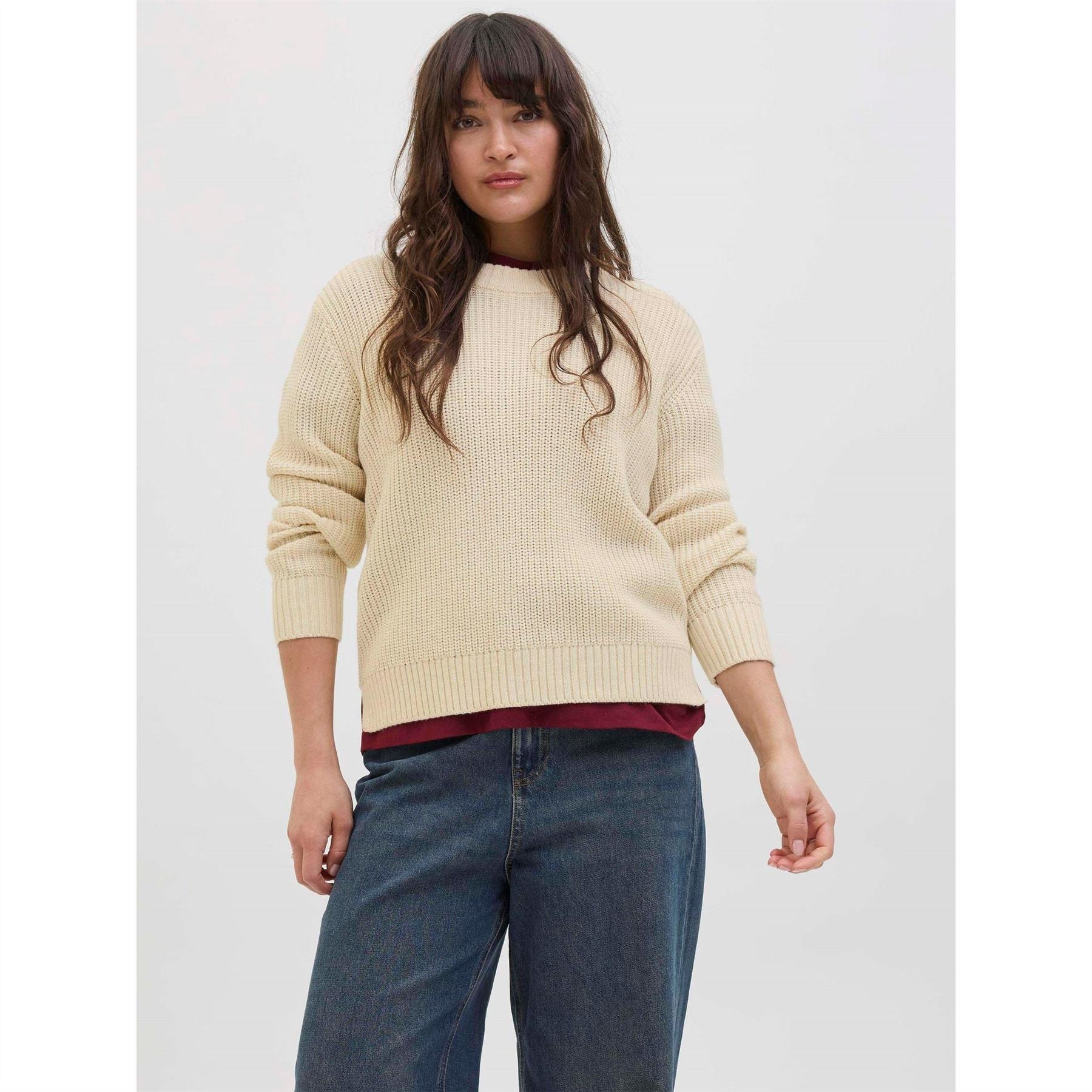 JJXX Crew Neck Ribbed Collar Raglan Sleeve Sweater