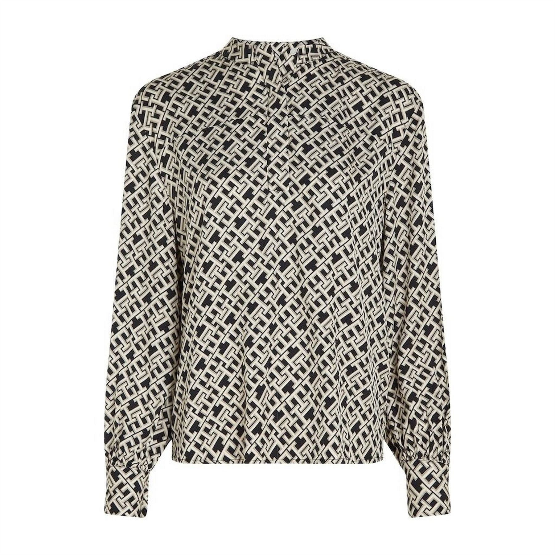 Tommy Hilfiger High Neck Relaxed Fit Long Sleeve Blouse