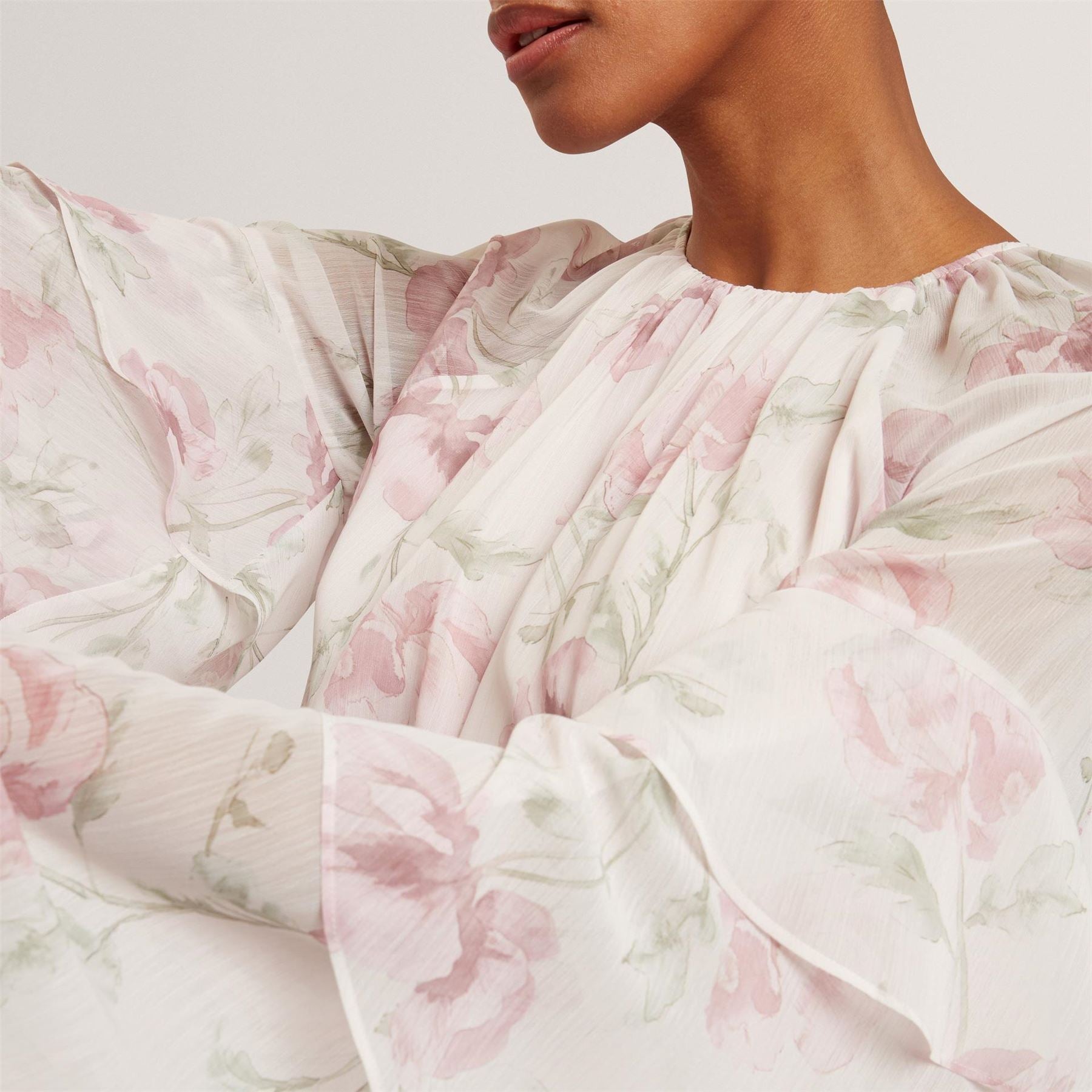 Ted Baker Baker Rose Print Frilled Long Sleeve Mini Dress