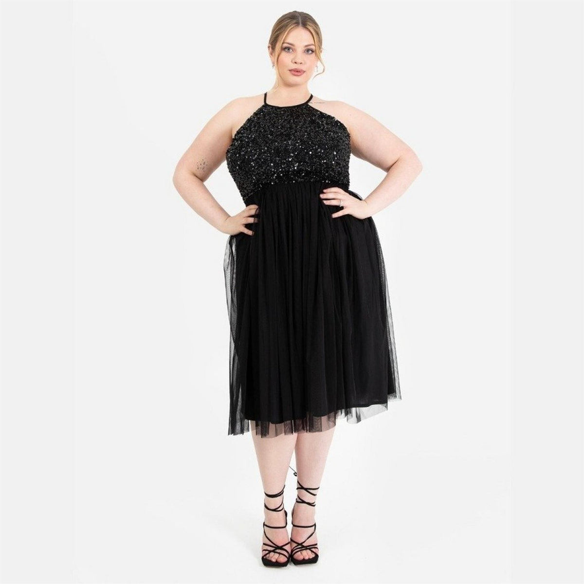 Maya Deluxe De Halter Neck Sleeveless Midi Dress