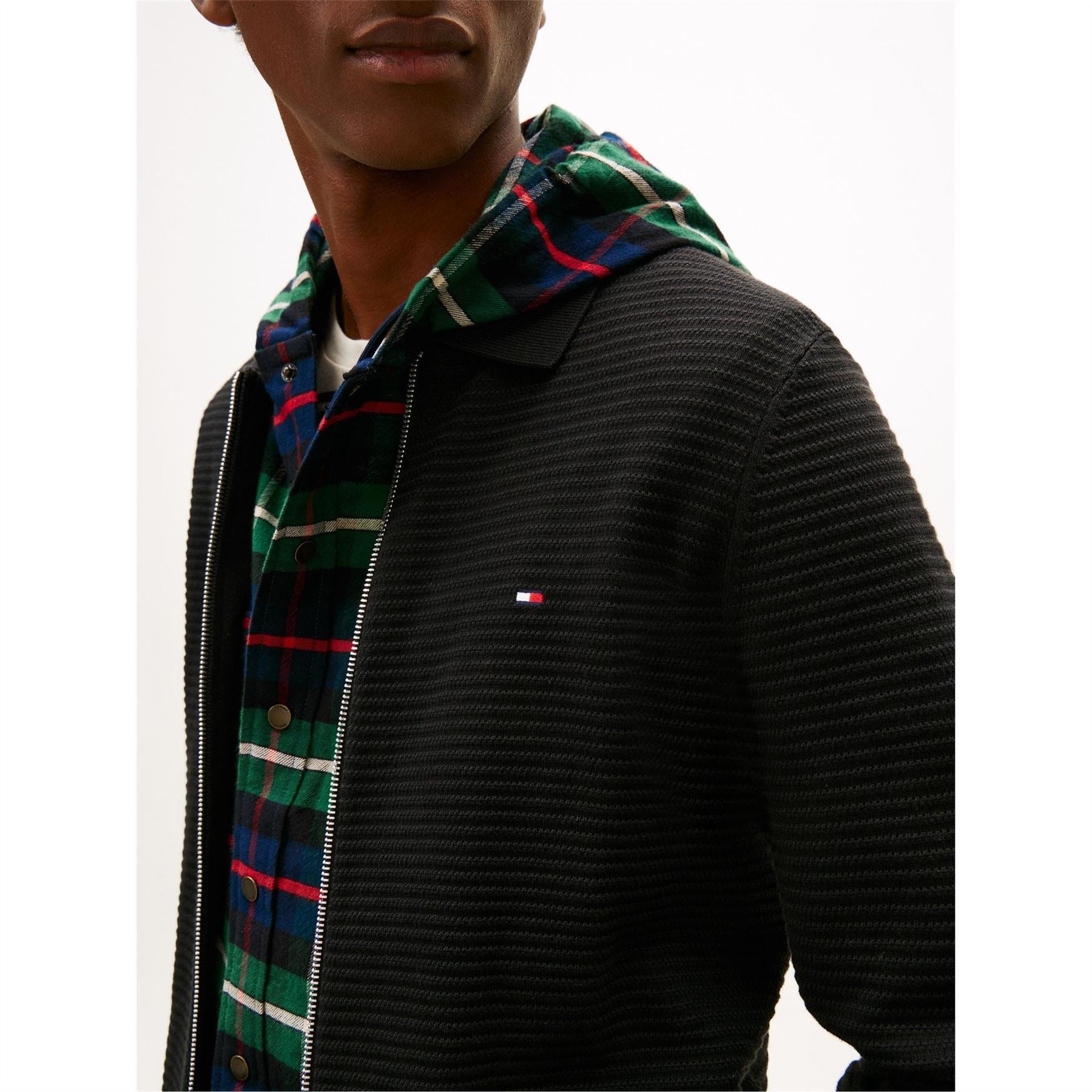Tommy Hilfiger Textured Full Zipper Zipped Pocket Ribbed Cuff Jacket