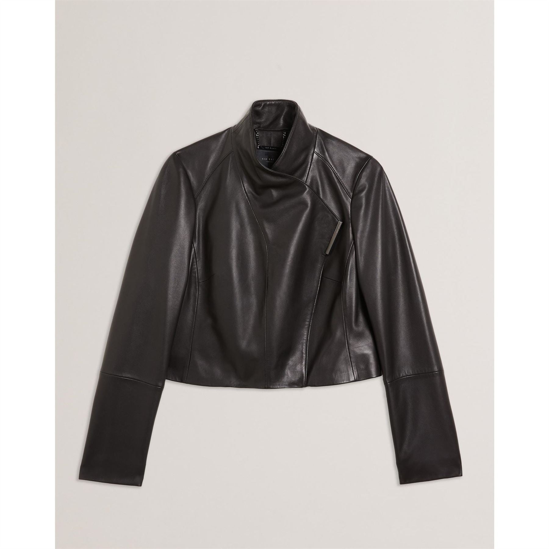 Ted Baker Solid Patterned Lapel Collared Leather Jacket