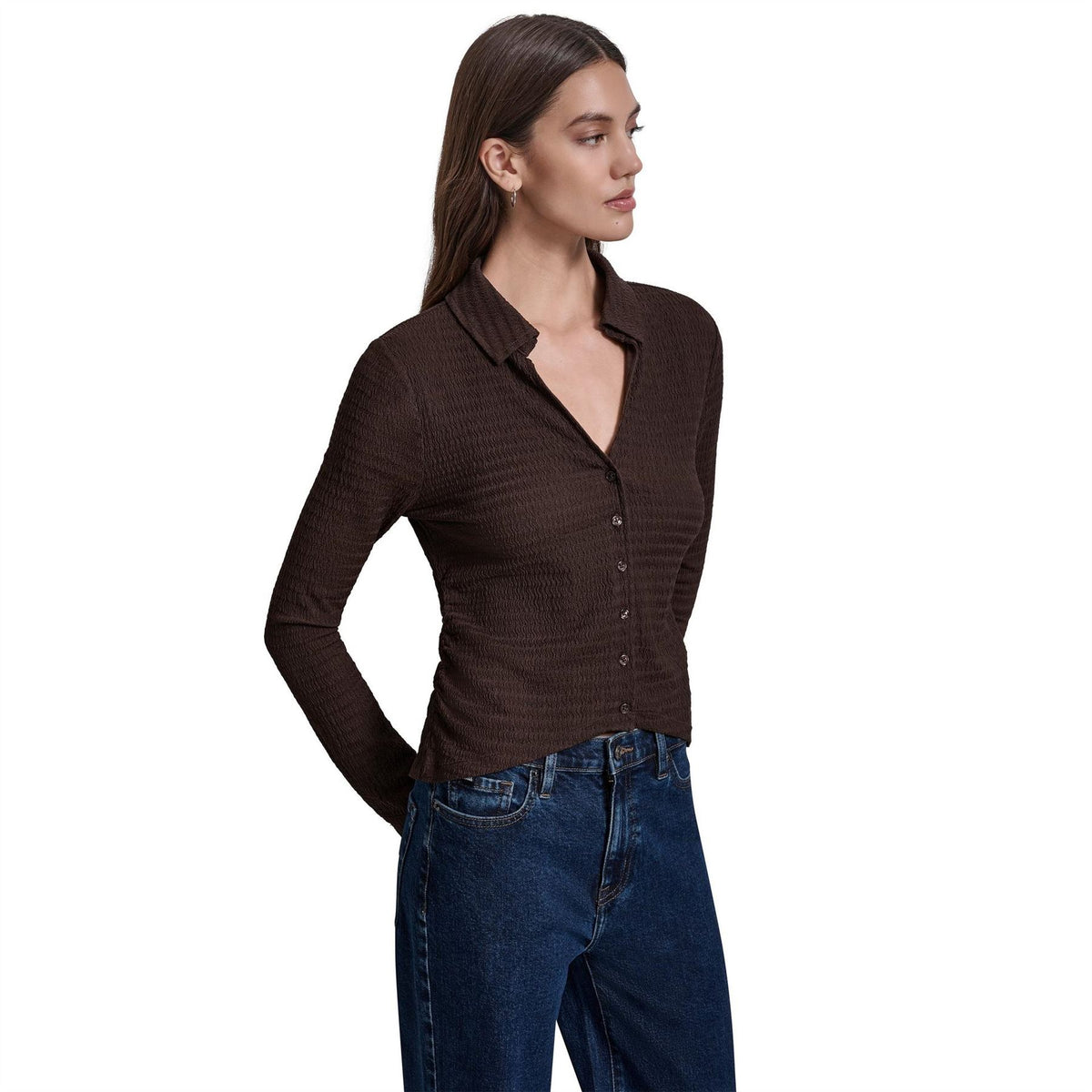 DKNY Ripple Lace Side Ruched Shirt