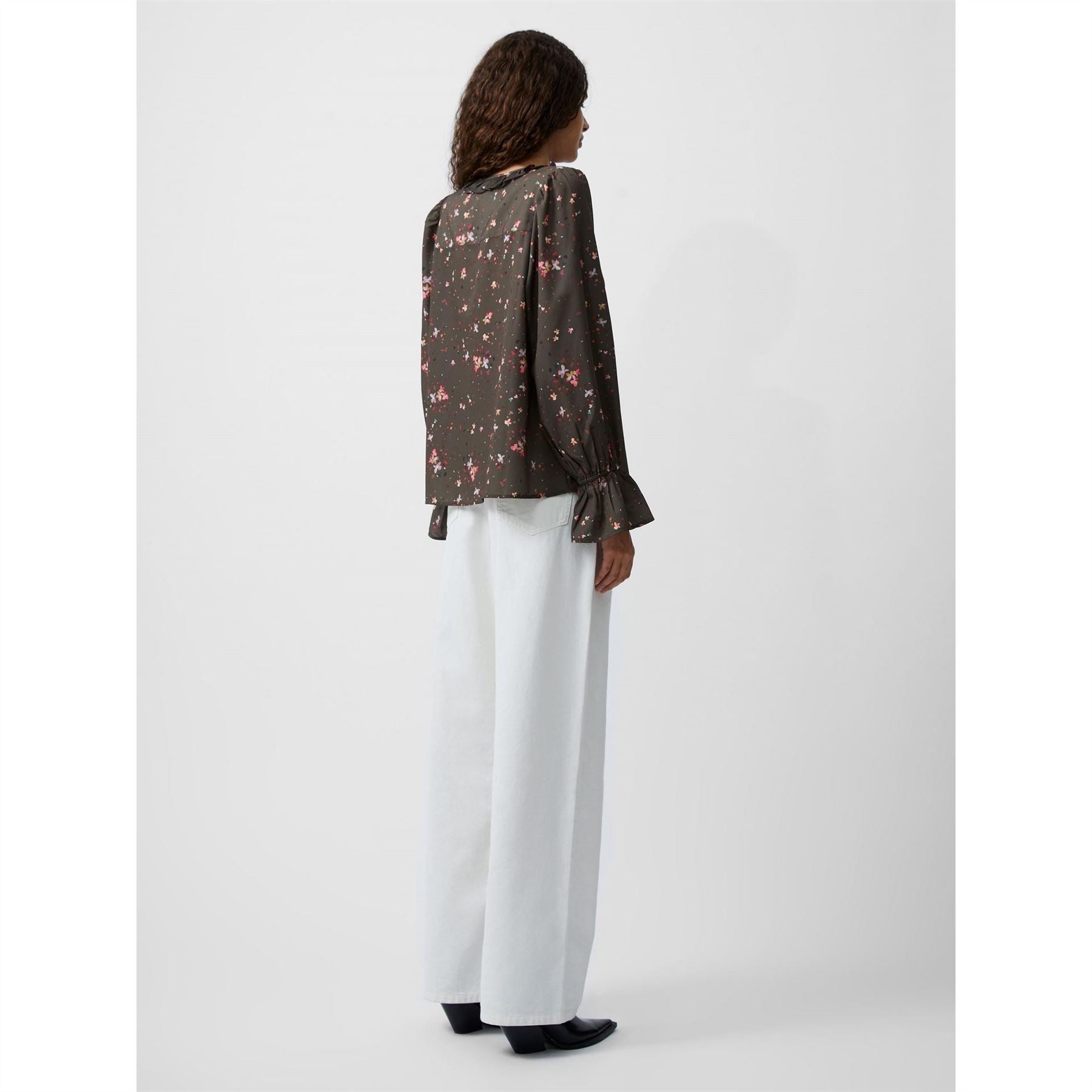 French Connection Carina Recycled Crepe Ruffle Long Sleeve Blouse