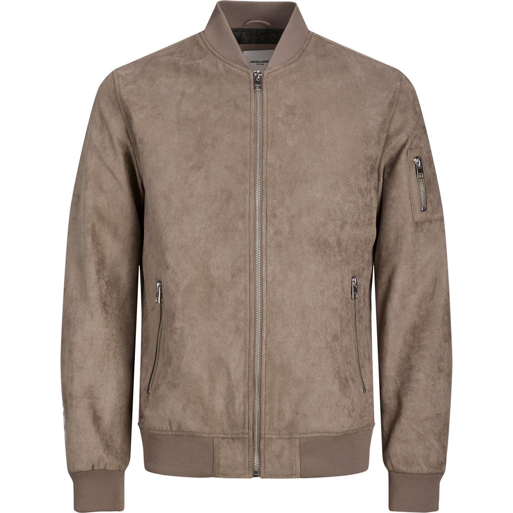 Jack and Jones Faux Suede Bomber Rib Crew Neck Jacket