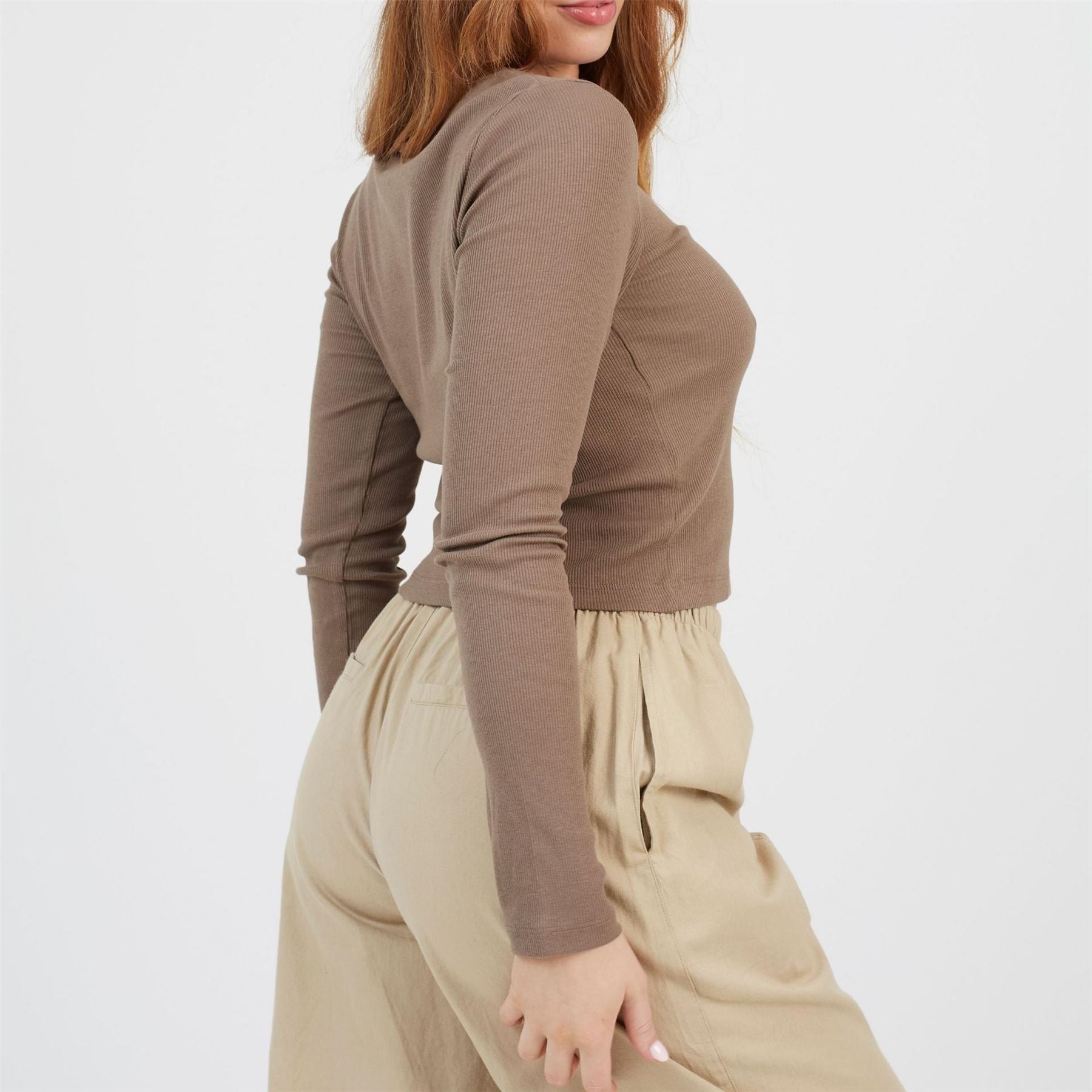 Brave Soul Womens Long Sleeve Ribbed Top With Round Neck