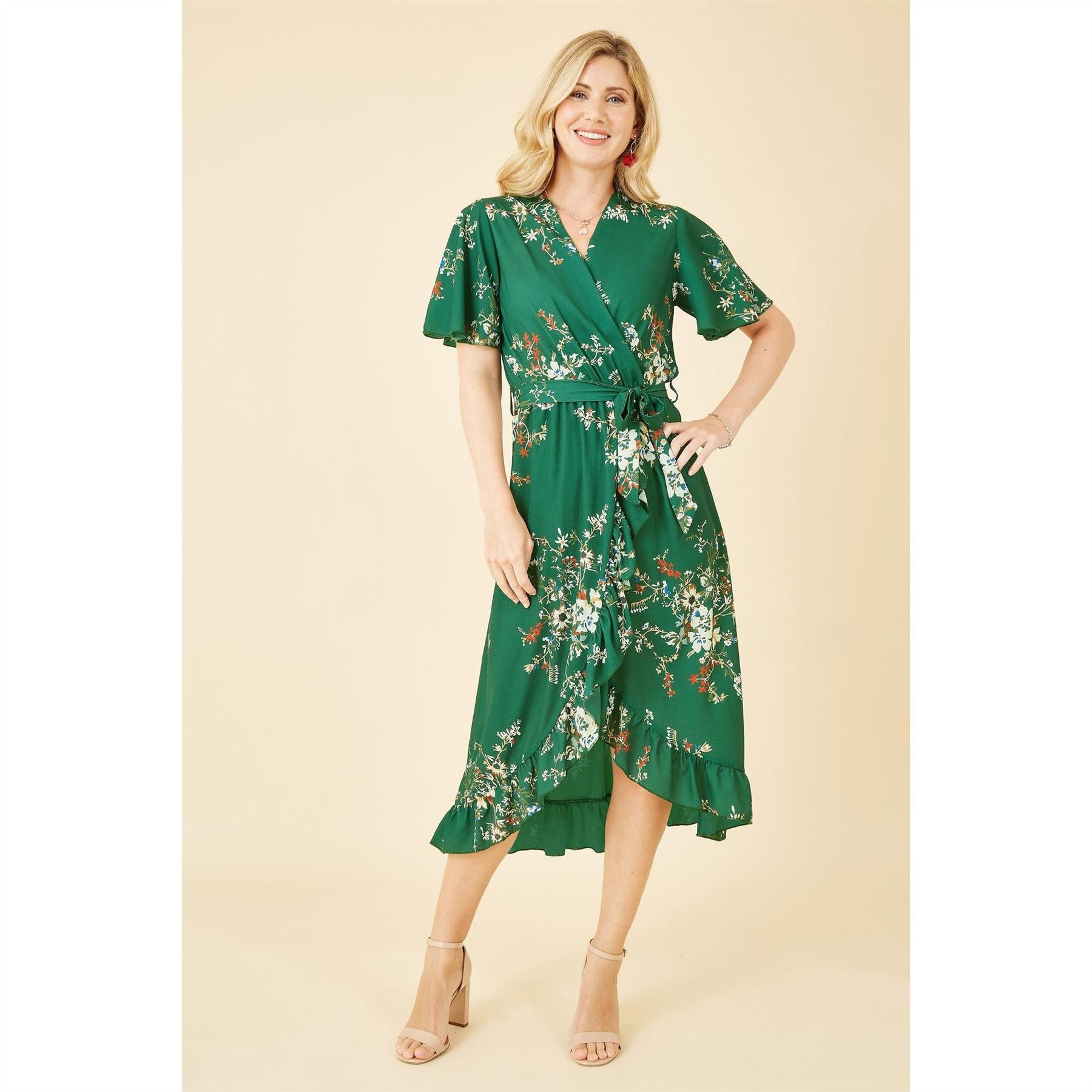 Mela London Floral Dip Hem Wrap Midi Dress