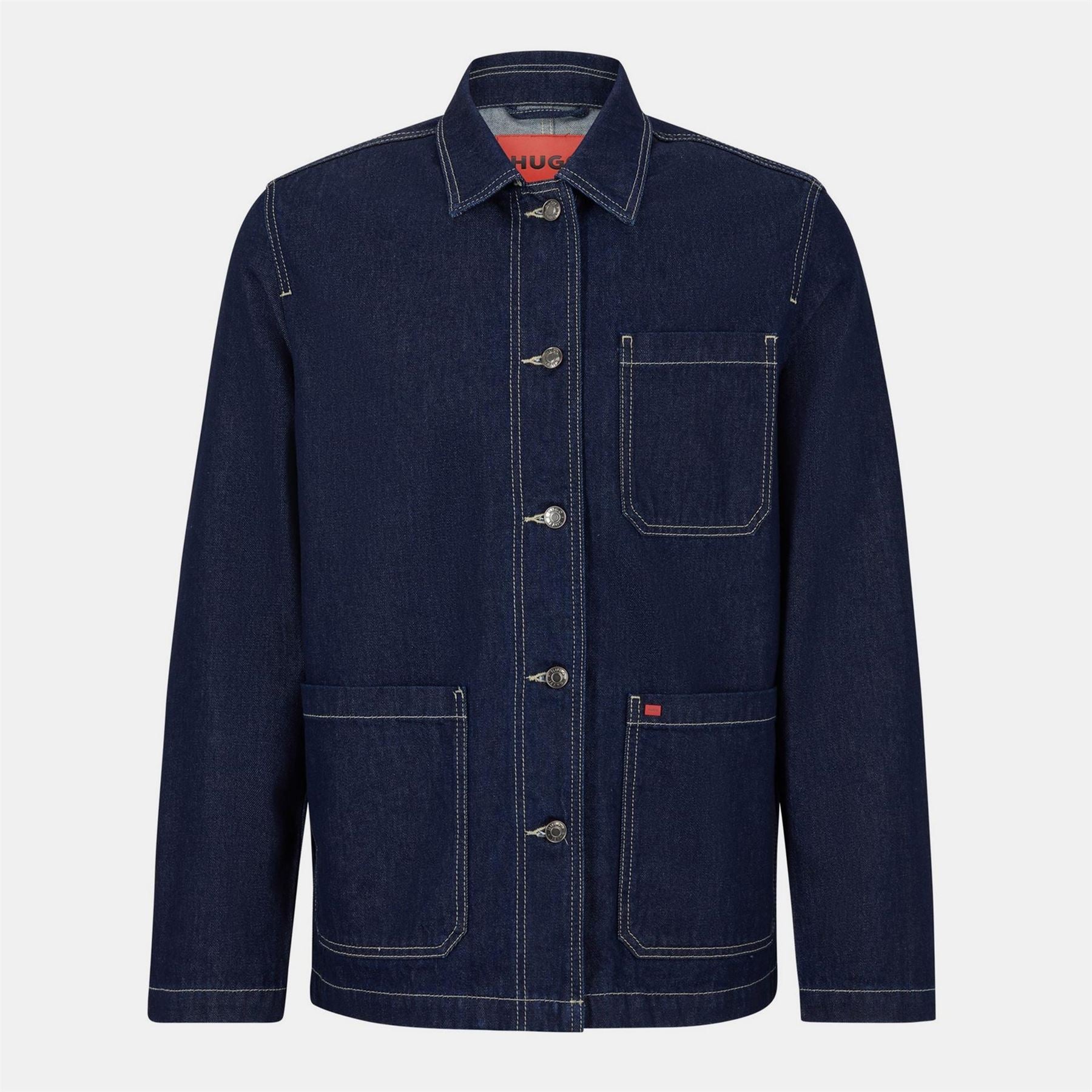 Hugo Solid Patterned Denim Jacket with Shirt Collar