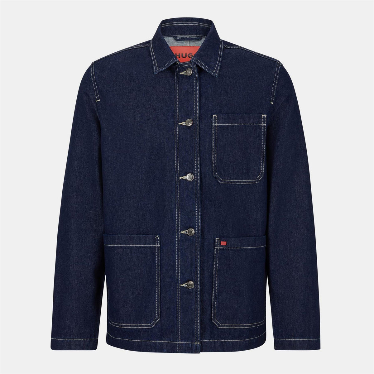 Hugo Solid Patterned Denim Jacket with Shirt Collar