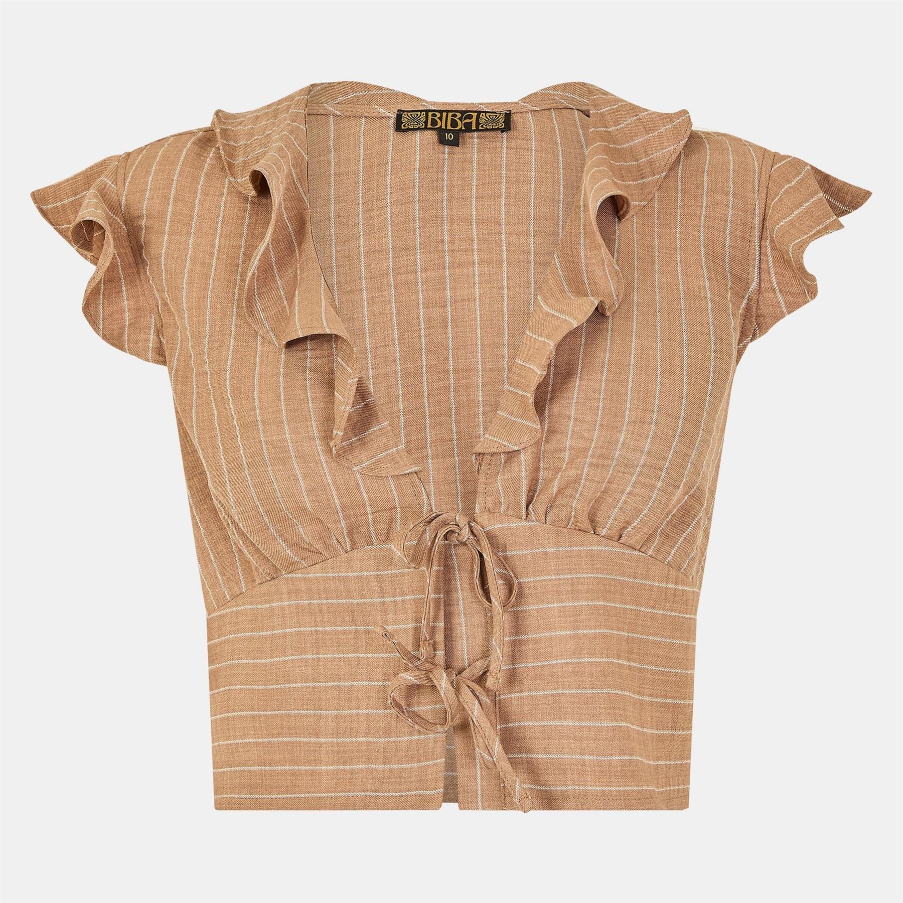 Biba Striped Ruffle Sleeve Waistcoat