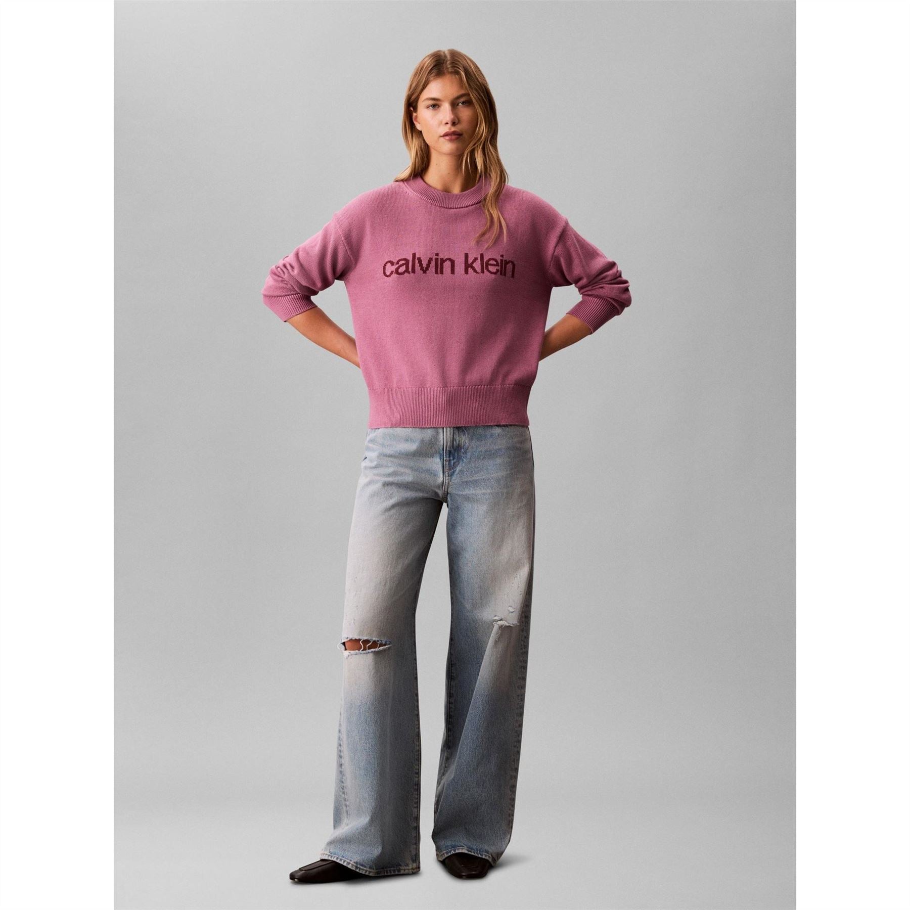 Calvin Klein Jeans Graphic Crew Neck Ribbed Collar Long Sleeve Sweater