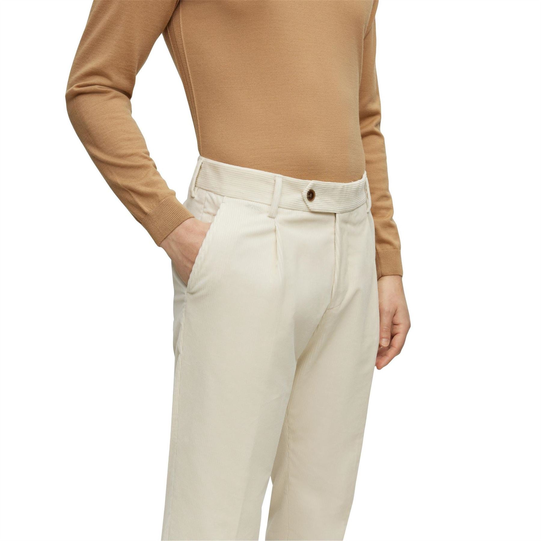 Boss Perin Solid Patterned Roll Up Cuff Trousers