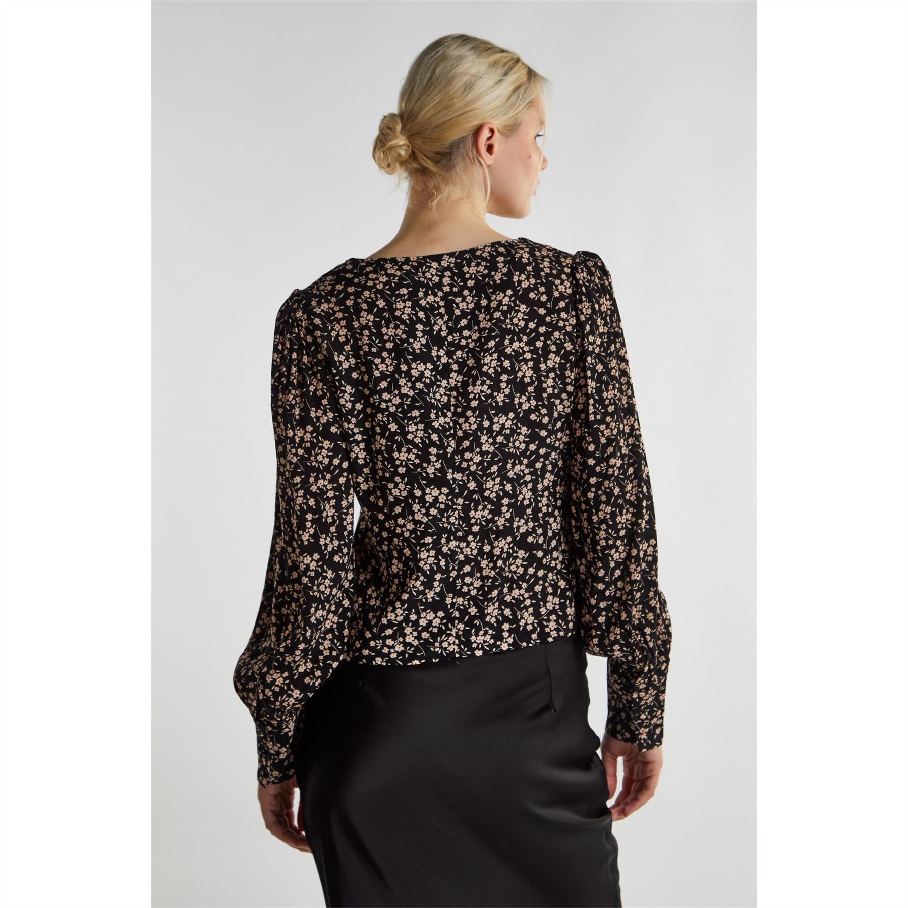 Glamorous Black Ditsy Print Button Front Top