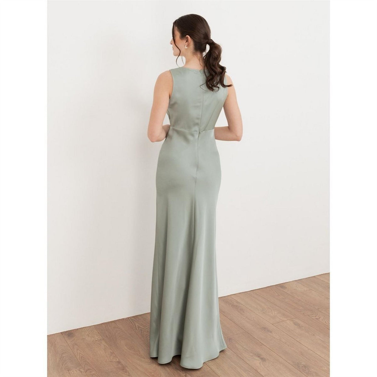 Maya Deluxe V Neck Open Back Satin Bridesmaid Maxi Dress