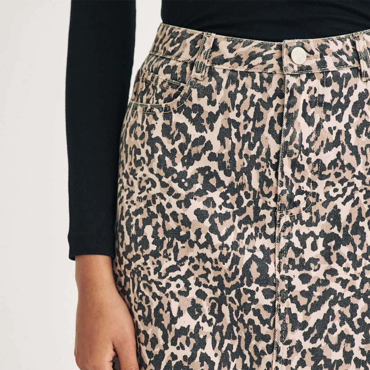 Nobodys Child Print Denim Column Midi Skirt