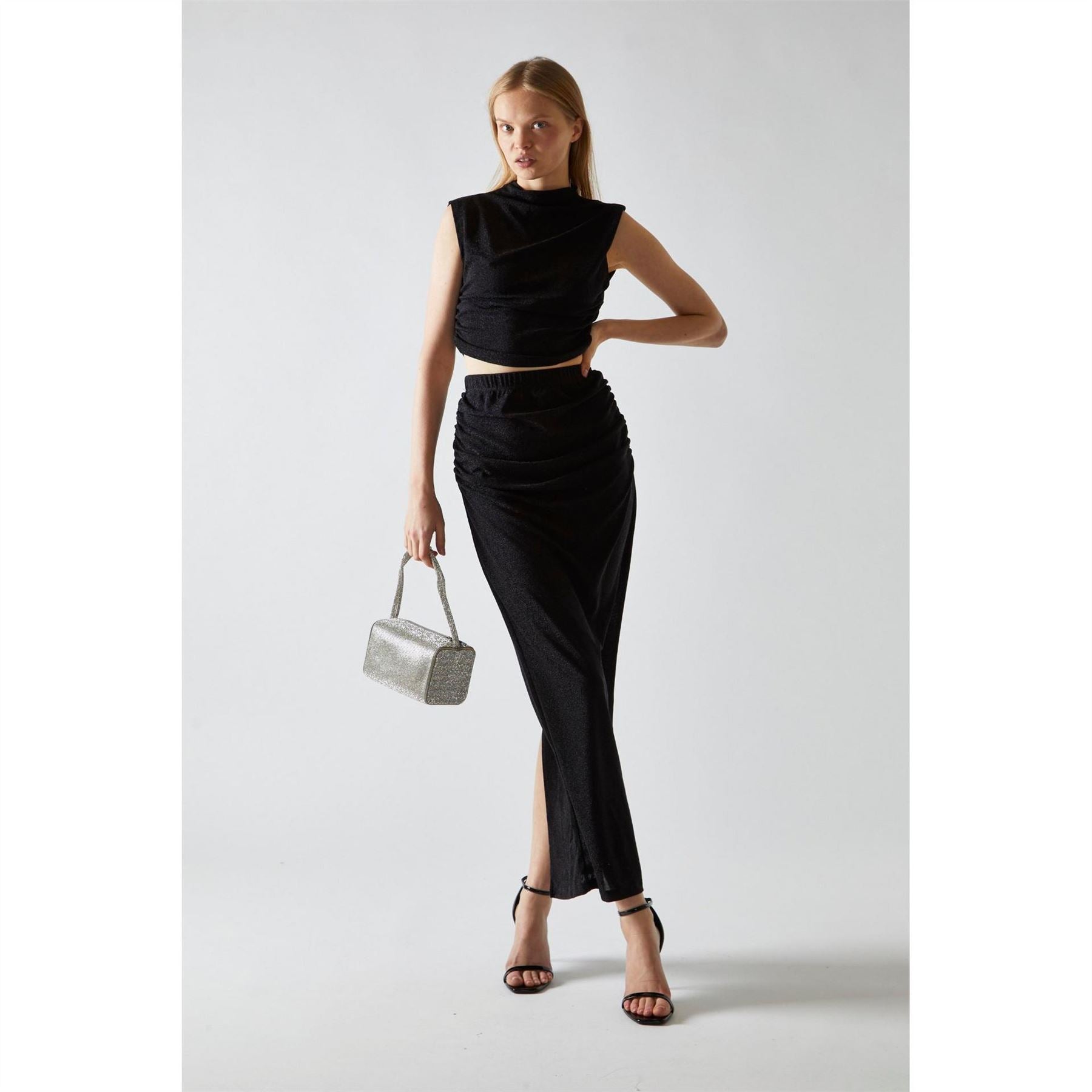 Glamorous Black Glitter High Neck Crop Top