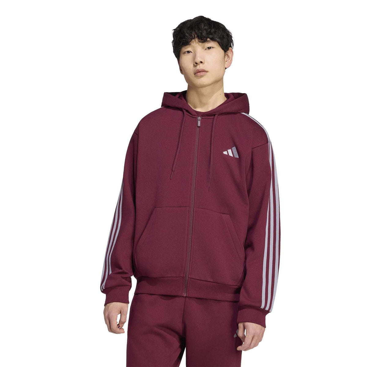 adidas Mens Essentials Fleece 3 Stripes Full Zip Hoodie