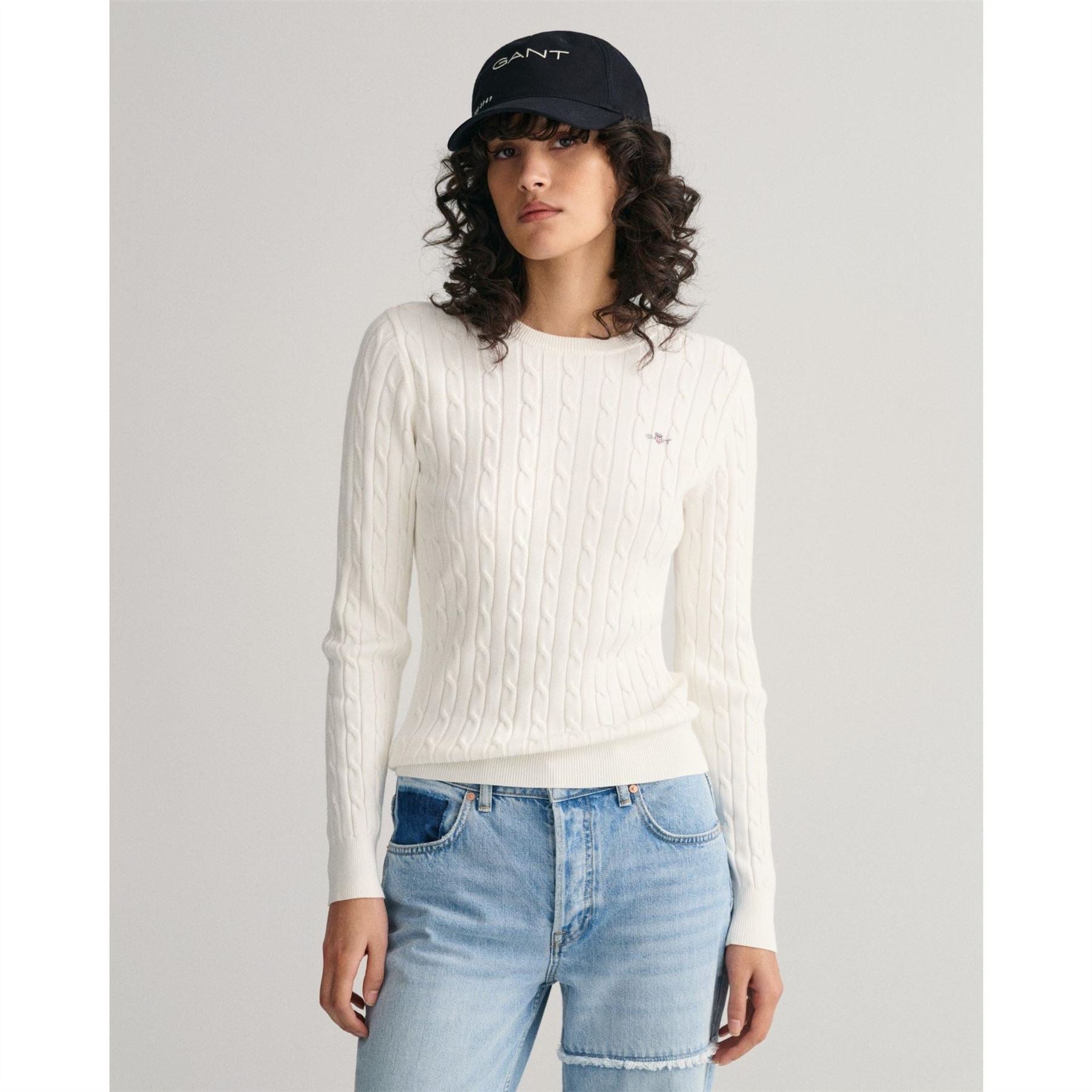 Gant Cotton Cable Knit Crew Neck Sweater