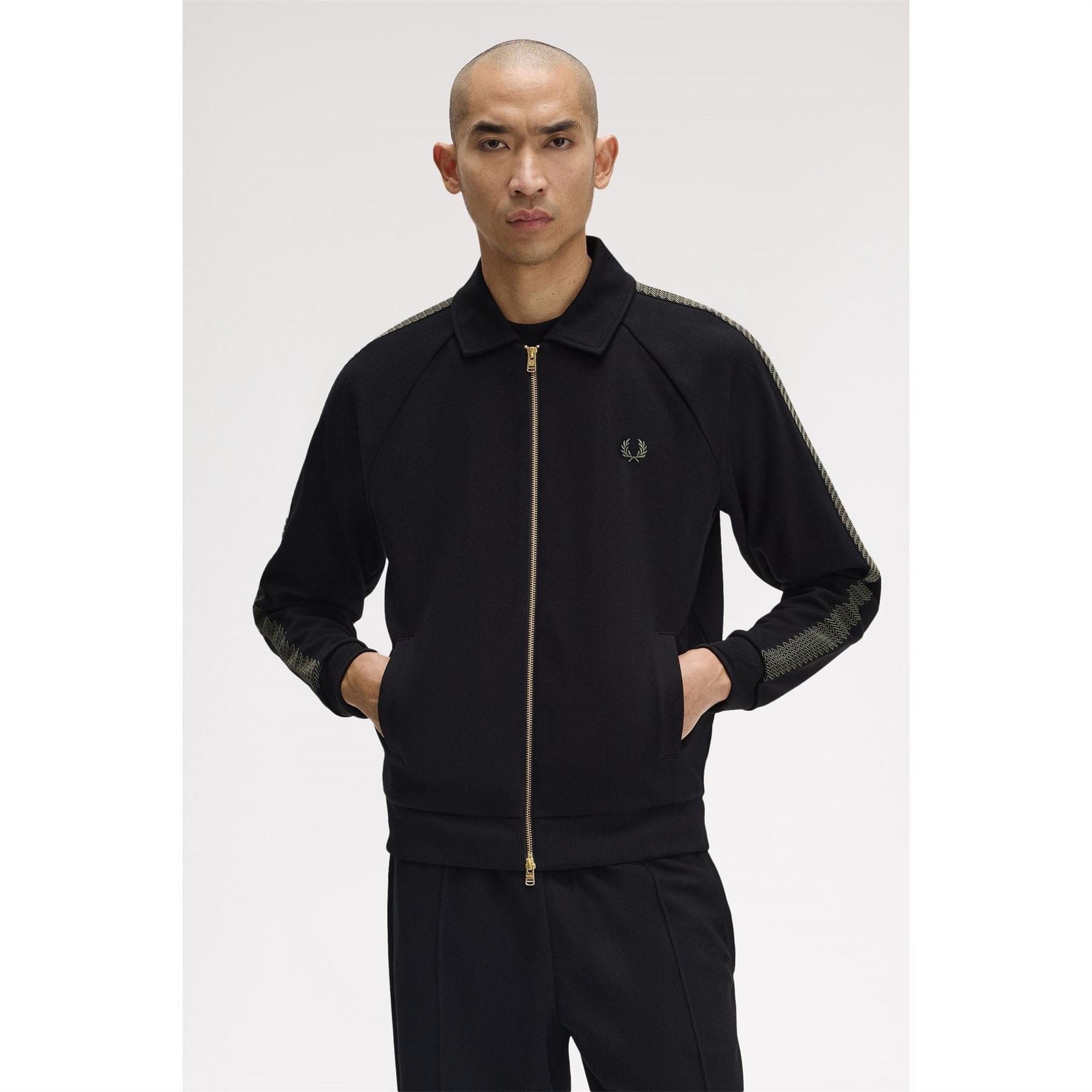 Fred Perry Side Tape Zip Through Ribbed Tracksuit Top