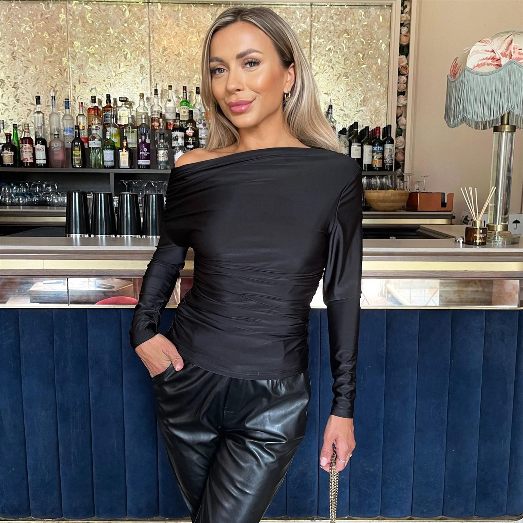 AX Paris Off The Shoulder Long Sleeves Ruched Waist Top