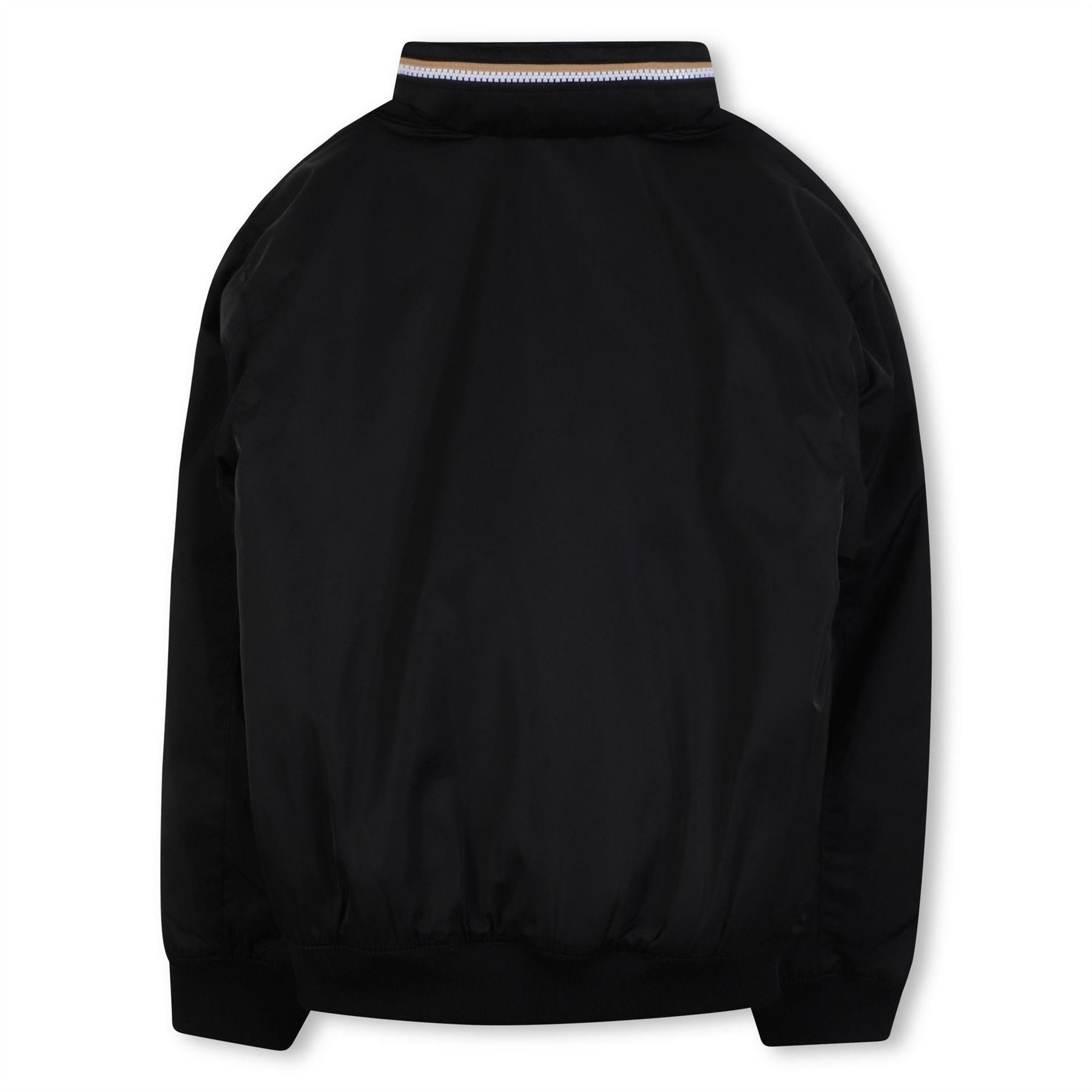 Boss Solid Patterned Full Zipper Ribbed Cuff Bomber Jacket