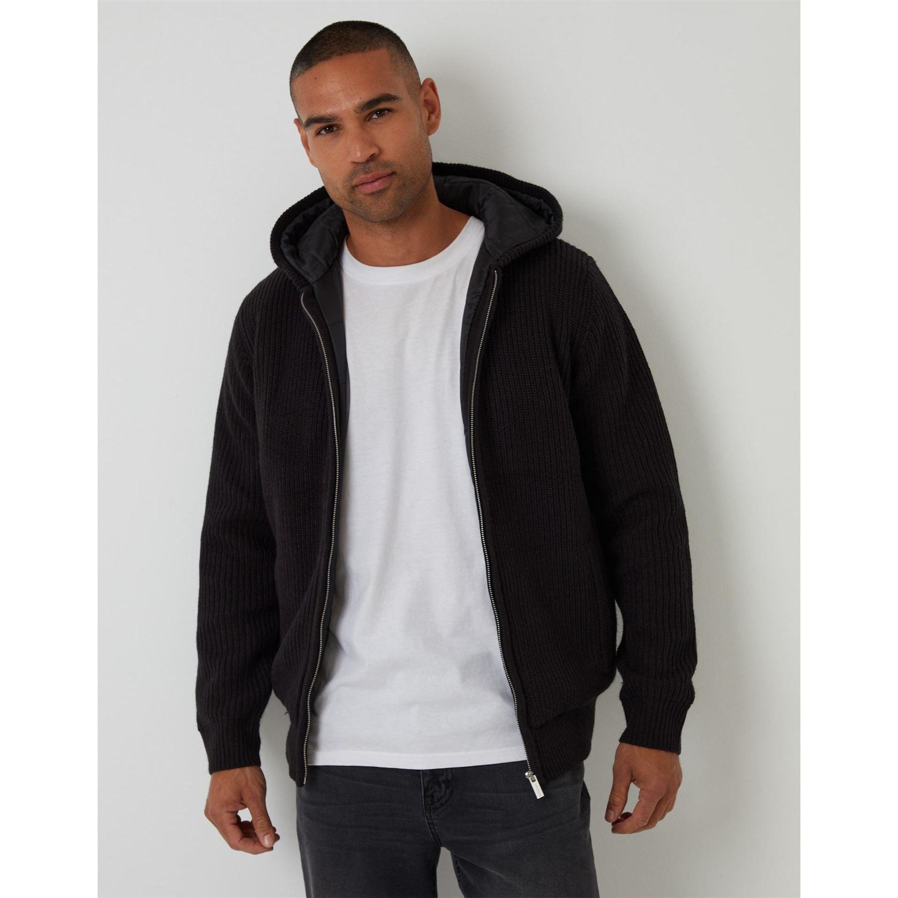 Threadbare Haydock Hooded Ribbed Patterned Ribbed Cuff Jacket