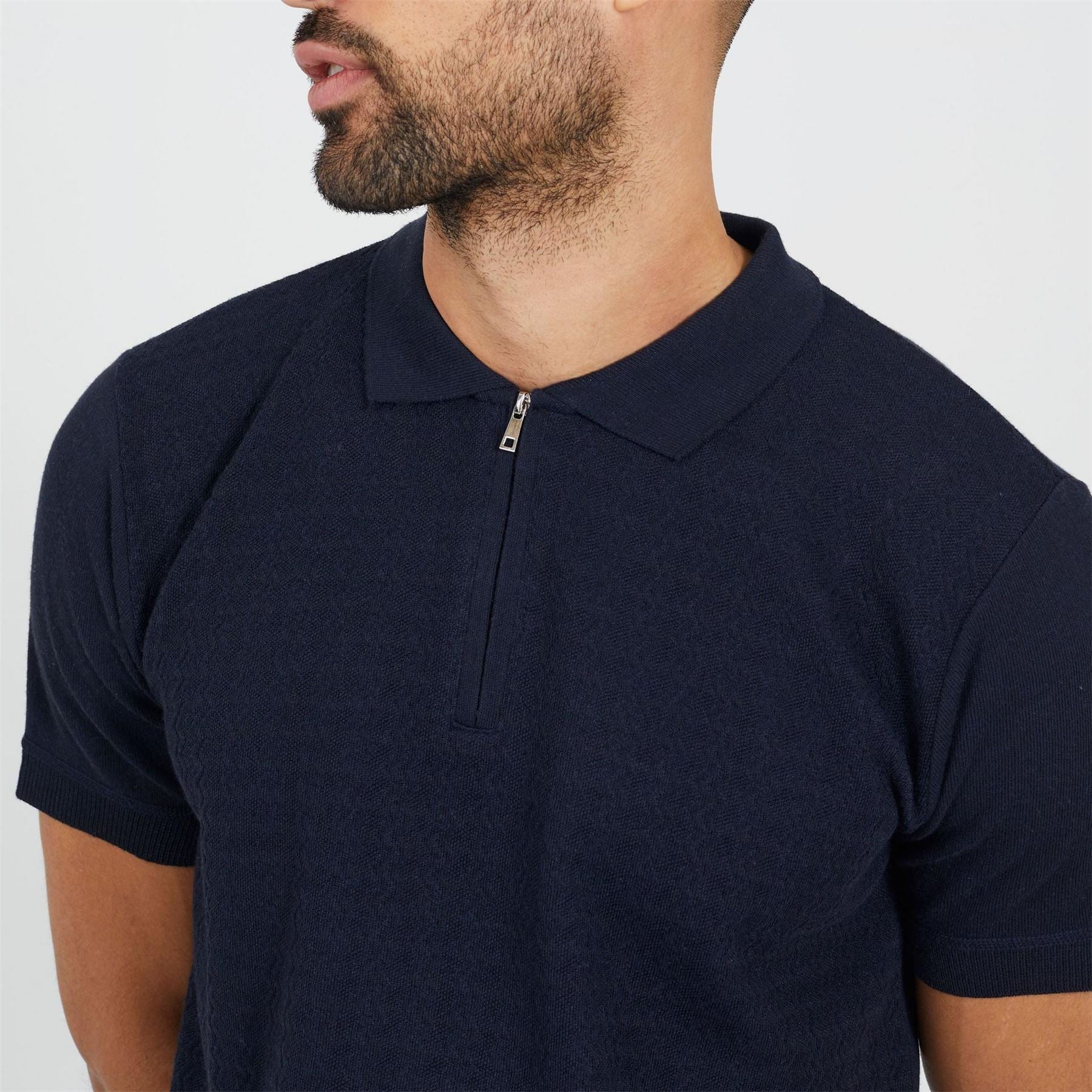 Brave Soul Navy Knitted Polo With Zip Neck