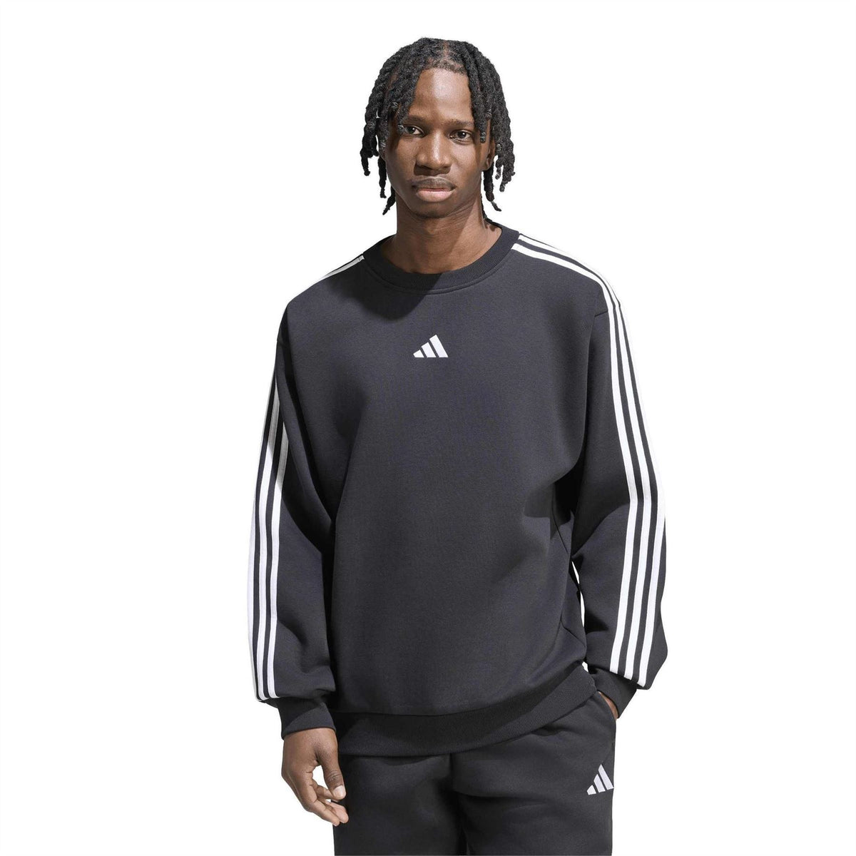 adidas Mens Essentials Crew 3 Stripes Pullover Sweatshirt