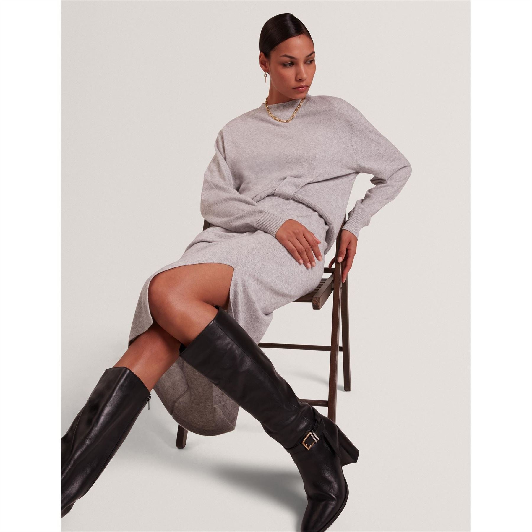Ted Baker Knit Crew Neck Long Sleeve Sweater Dress
