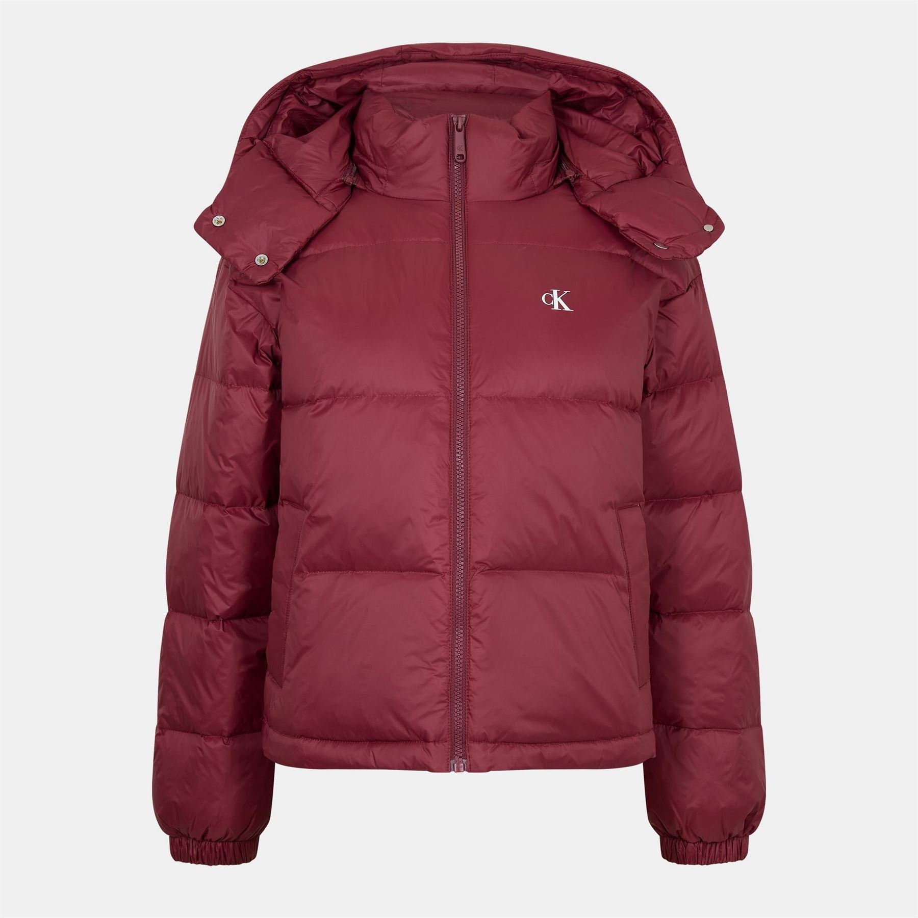 Calvin Klein Jeans Solid Patterned Zip Neck Zipped Pocket Puffer Jacket