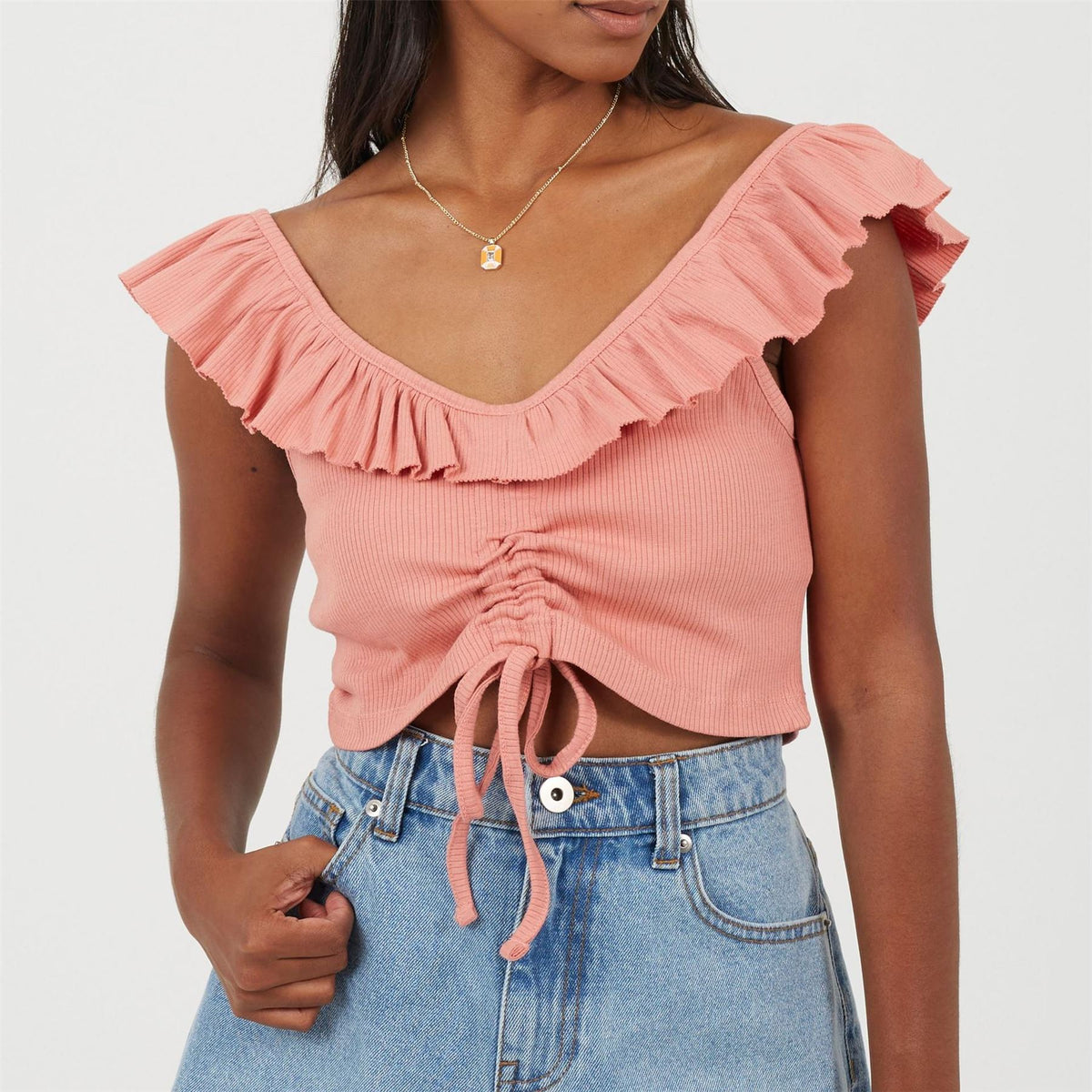 Brave Soul Womens Frill Vest With Gathered Front