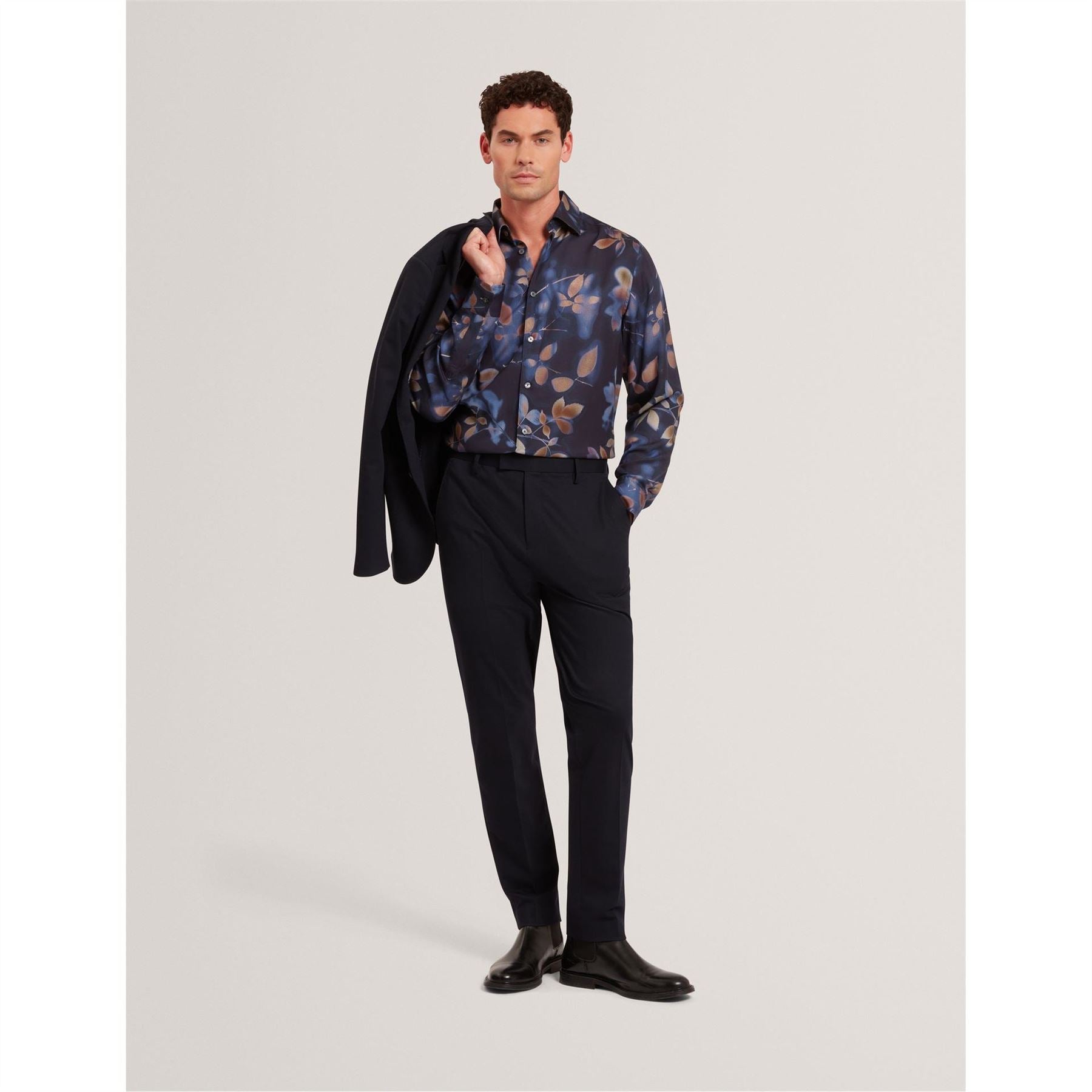 Ted Baker Leaf Print Collared Neck Long Sleeve Shirt