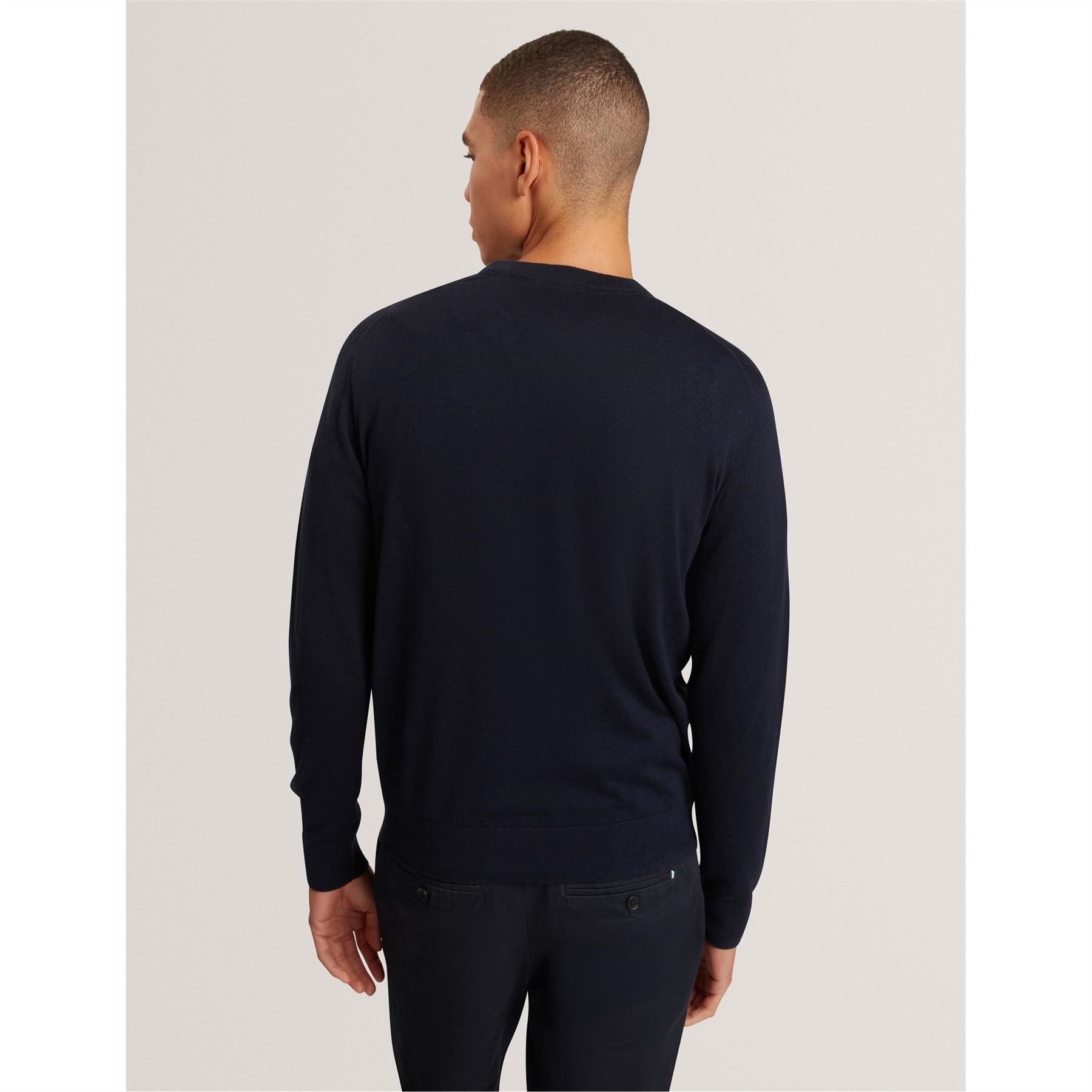 Ted Baker Merino Crew Neck Ribbed Collar Long Sleeve Sweater
