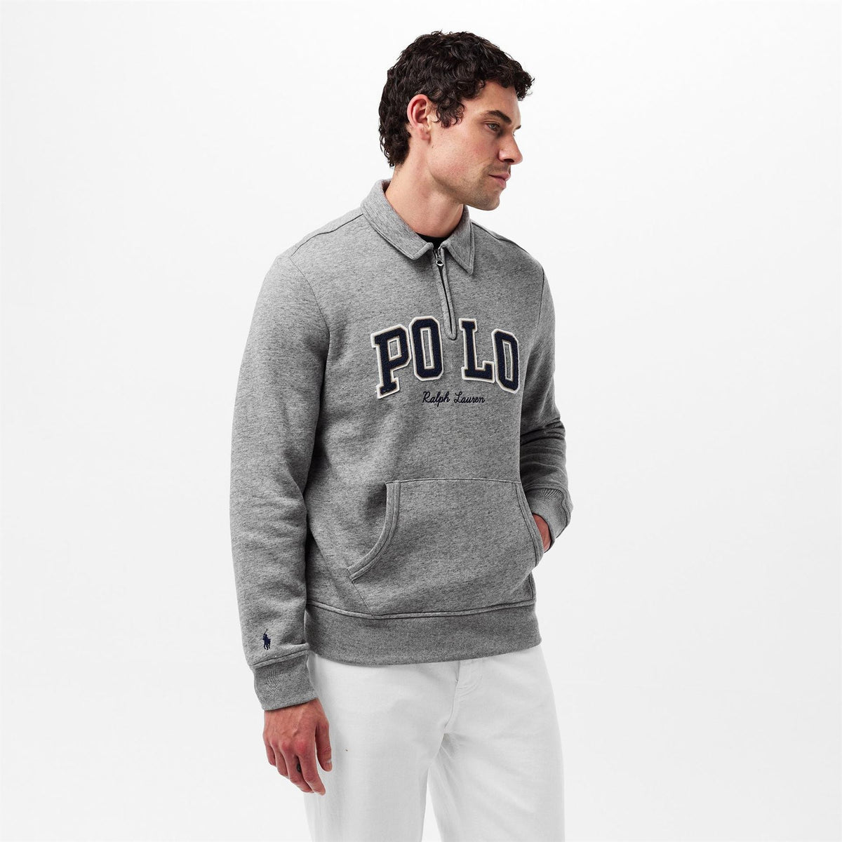 Polo Ralph Lauren Solid Patterned Quarter Zipper Ribbed Cuff Sweat Jacket