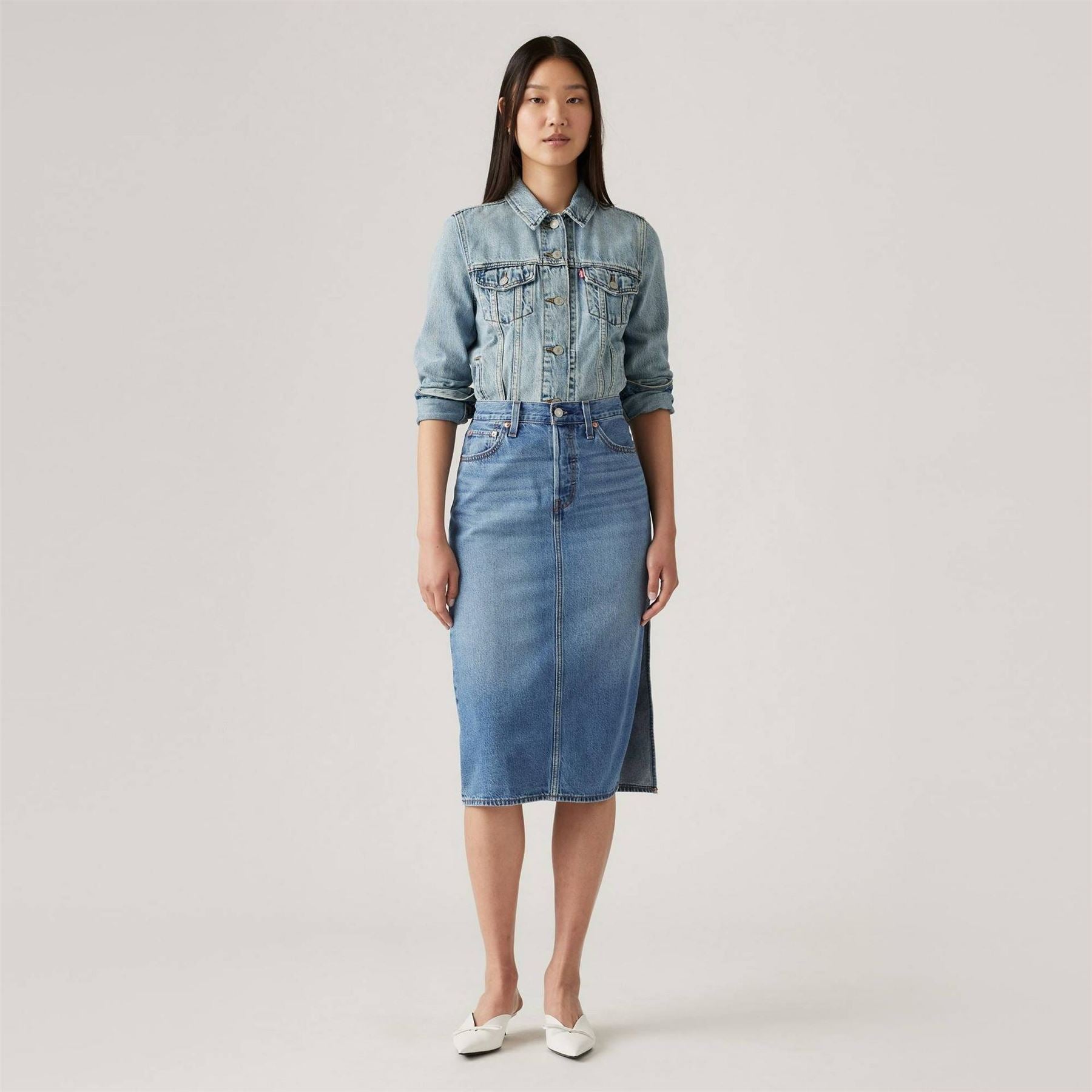 Levis Ex Boyfriend Trucker Cotton Long Sleeve Point Collar Denim Jacket