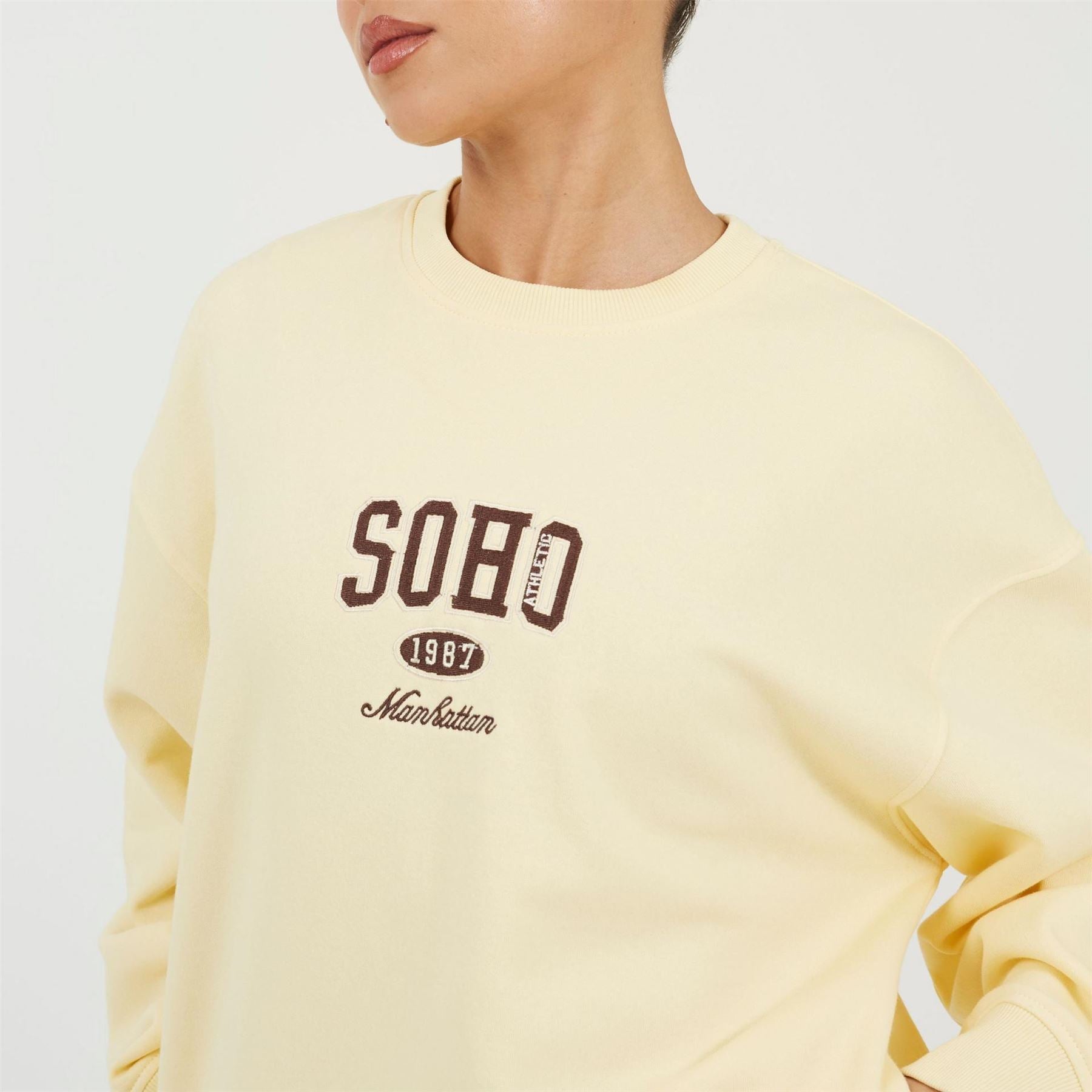 Brave Soul Womens Crew Neck Sweatshirt With Soho Chest Print