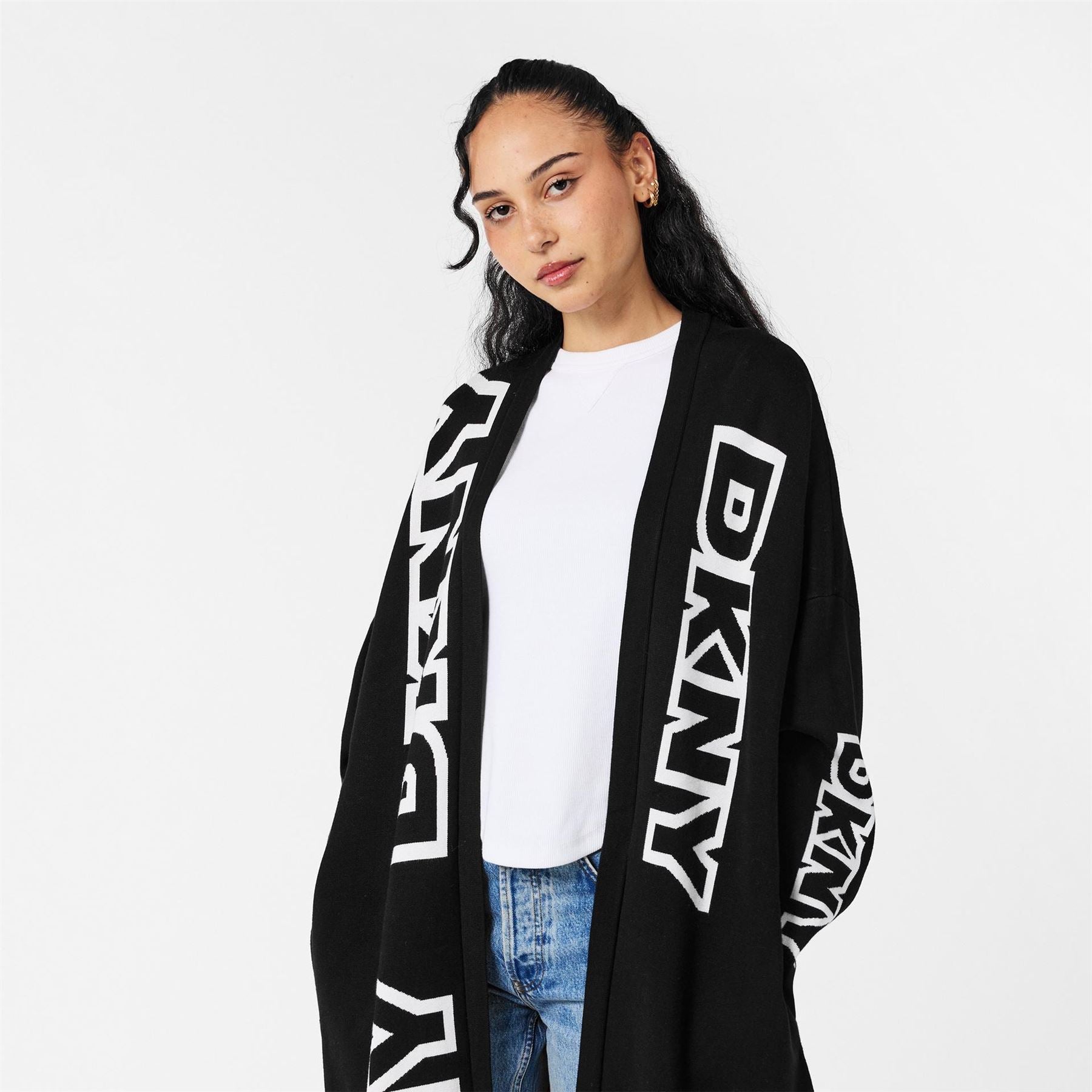 DKNY Exploded Textured Knit Relaxed Fit Cardigan
