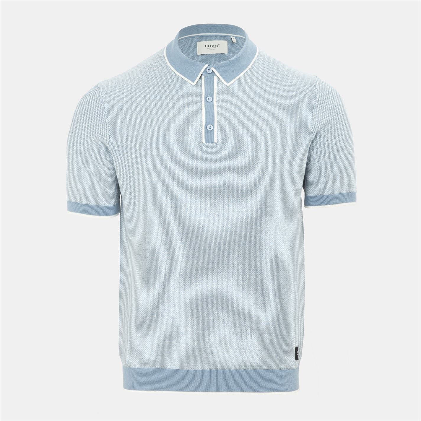 Firetrap Mens Quarter Short Sleeve Ribbed Knit Button Polo