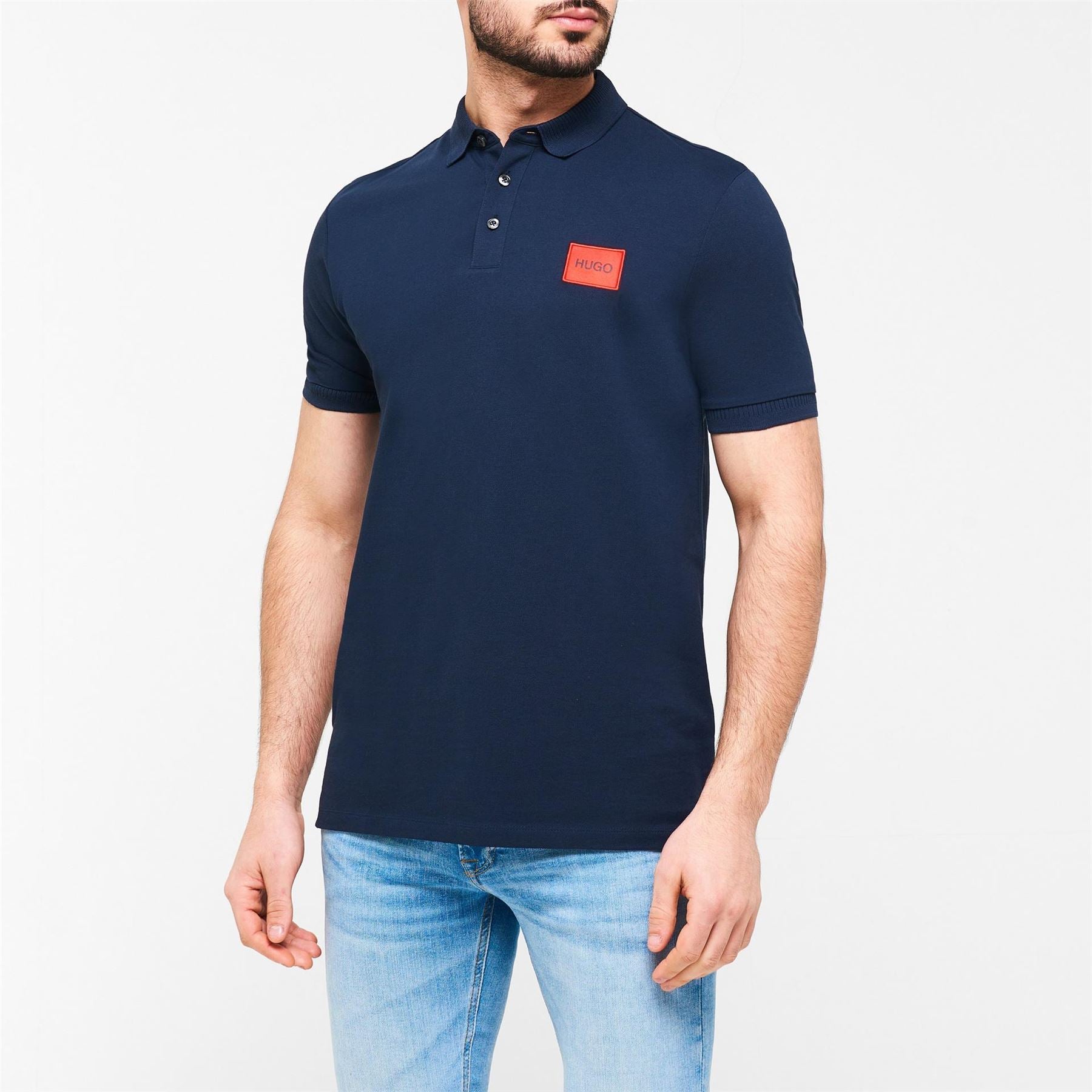 Hugo HUGO Deruso Short Sleeve Polo Shirt with Logo Detail and Ribbed Collar   Premium Cotton