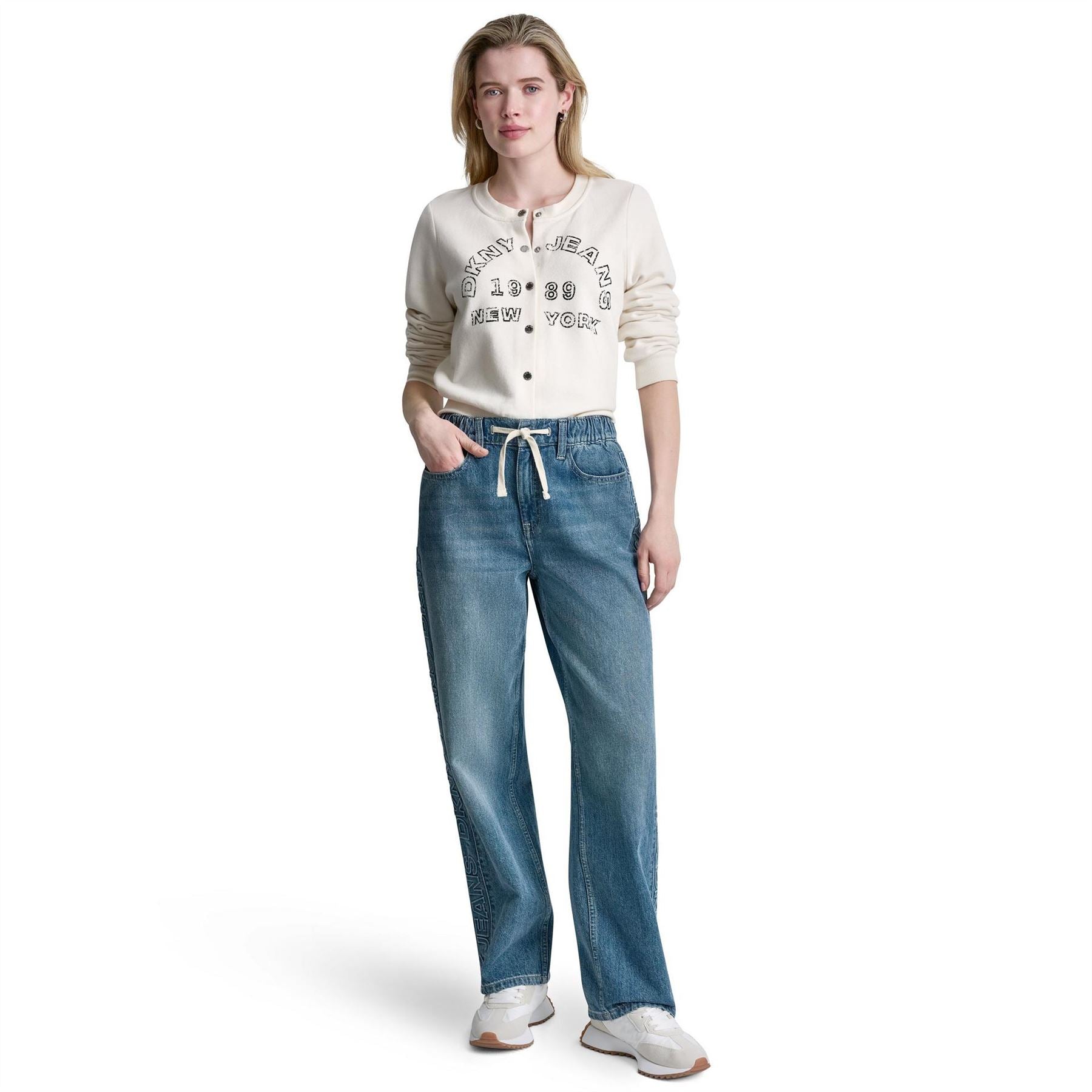 DKNY Mid Rise Flowy Relaxed Straight W  Drawcord Waistband