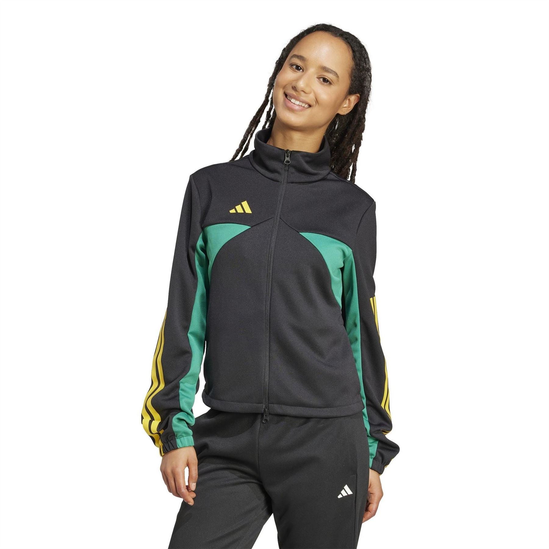 adidas Color Block Mock Neck Ribbed Cuff Track Jacket