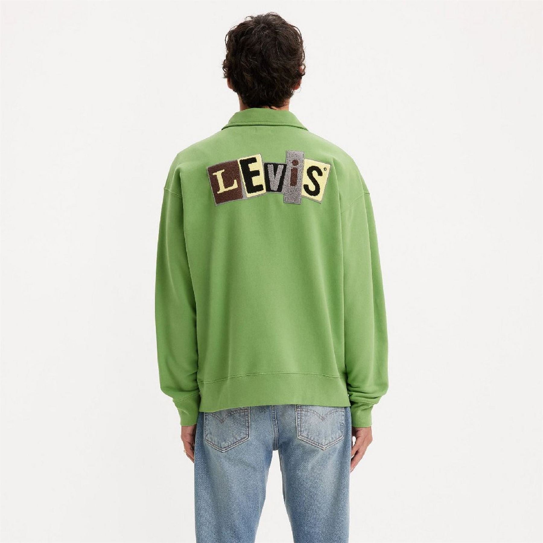 Levis Lacoste Lettering Embroidered Collared Neck Long Sleeve Sweatshirt