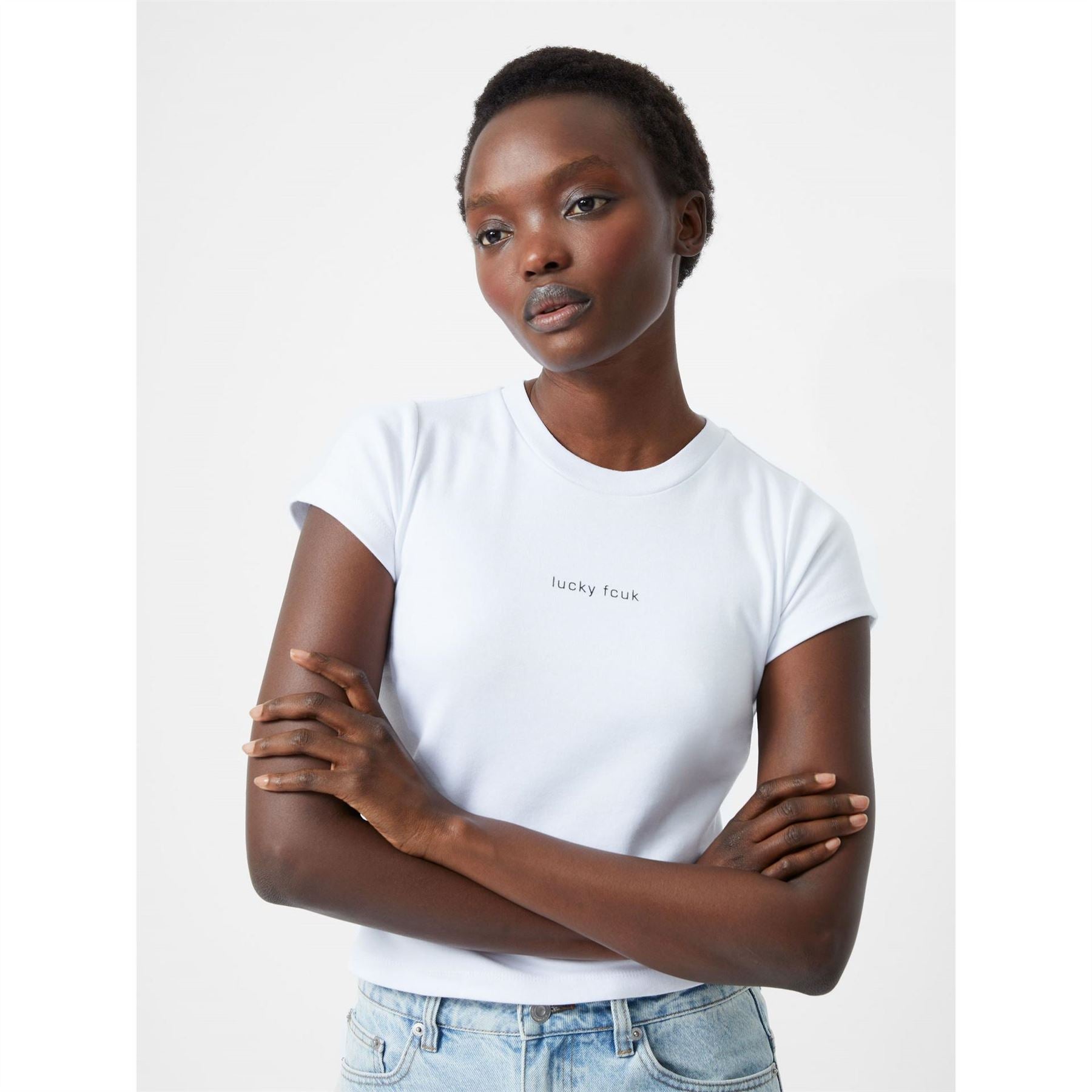 FCUK Cropped Crew Neck Short Sleeve T-Shirt
