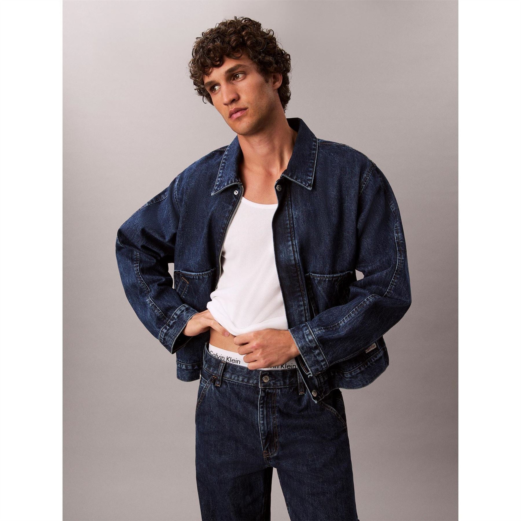 Calvin Klein Jeans Solid Patterned Snap Button Front Pocket Denim Jacket