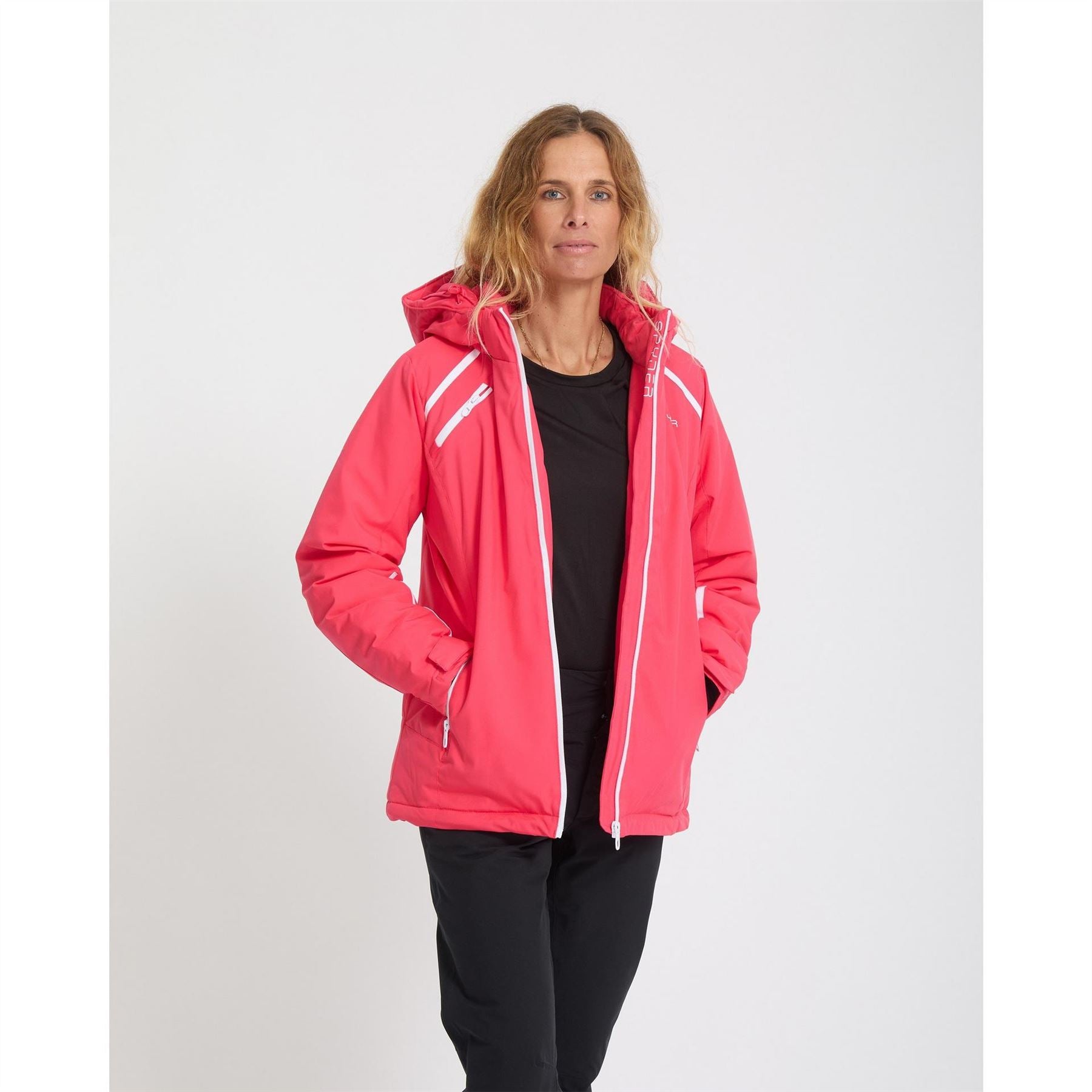 Spyder Solid Patterned Hooded Ski Jacket