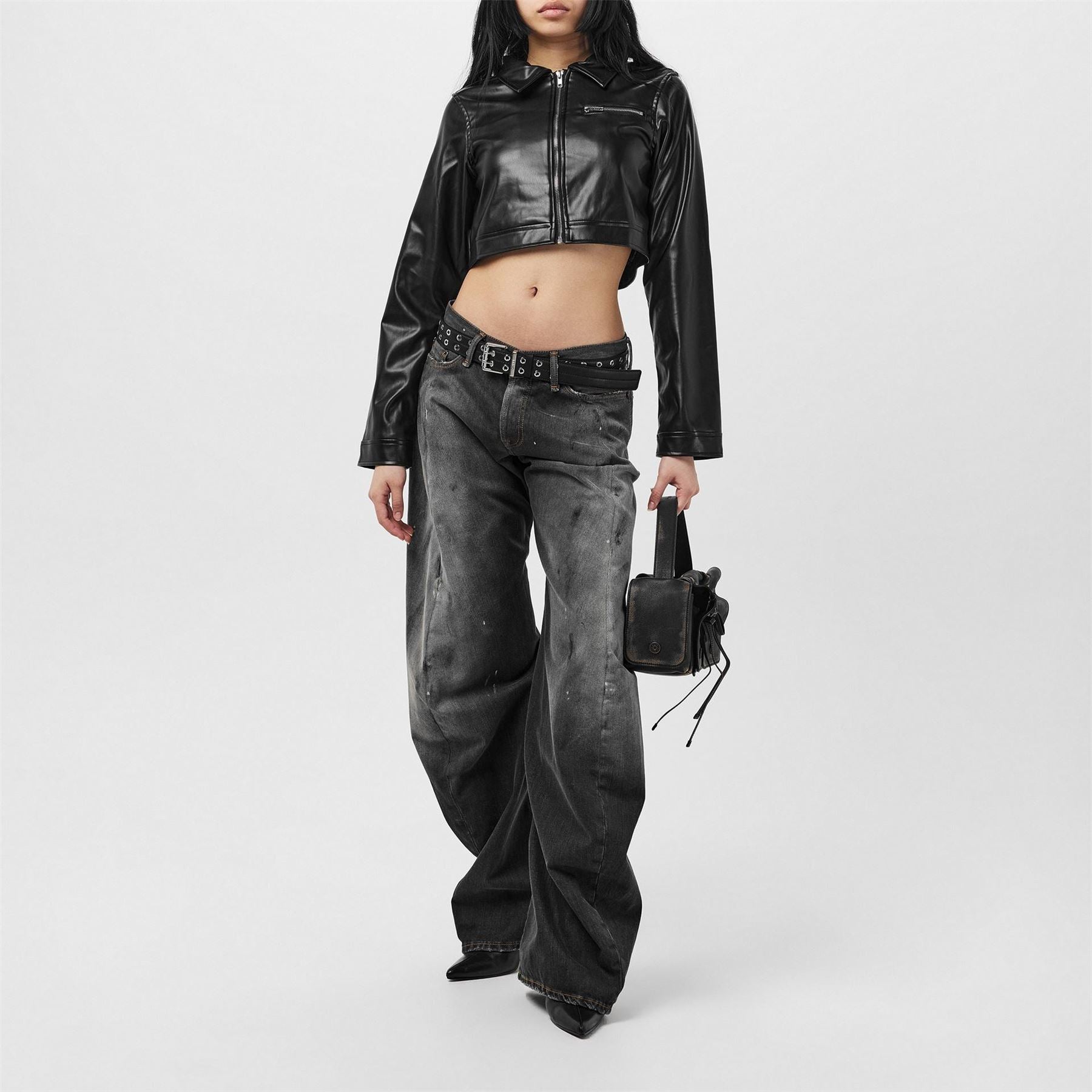 Missy Empire Womens Cropped Faux Leather Biker Jacket