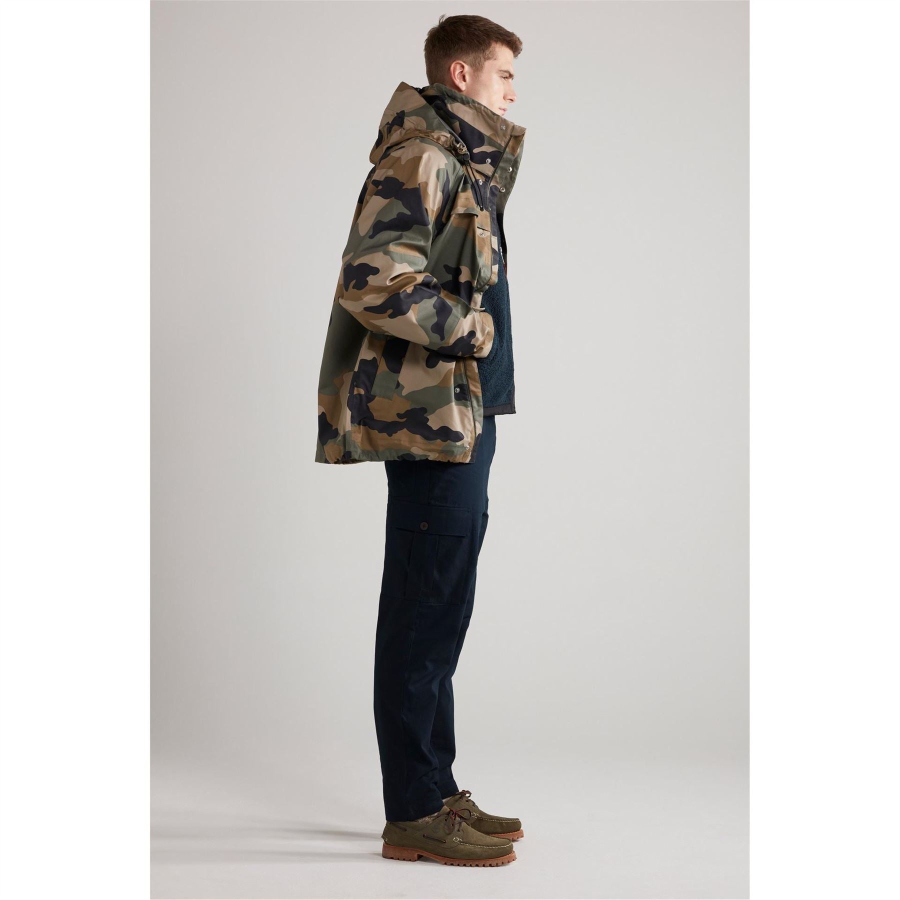 Farah Tech Camo Patterned Hooded Parka Coat