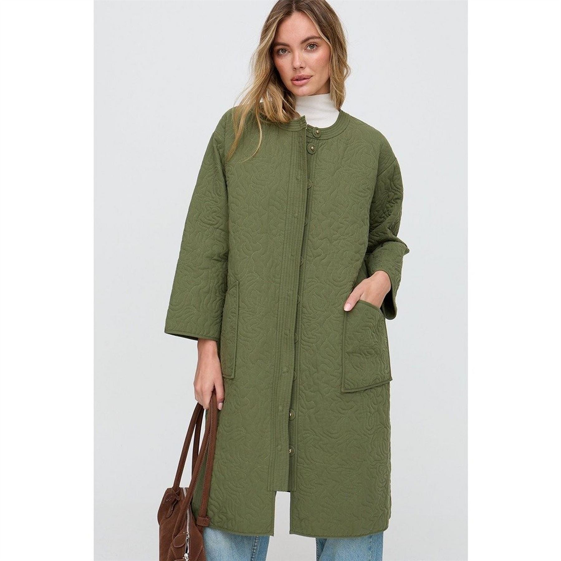 Raffya Textured Patterned Heid Quilted Coat