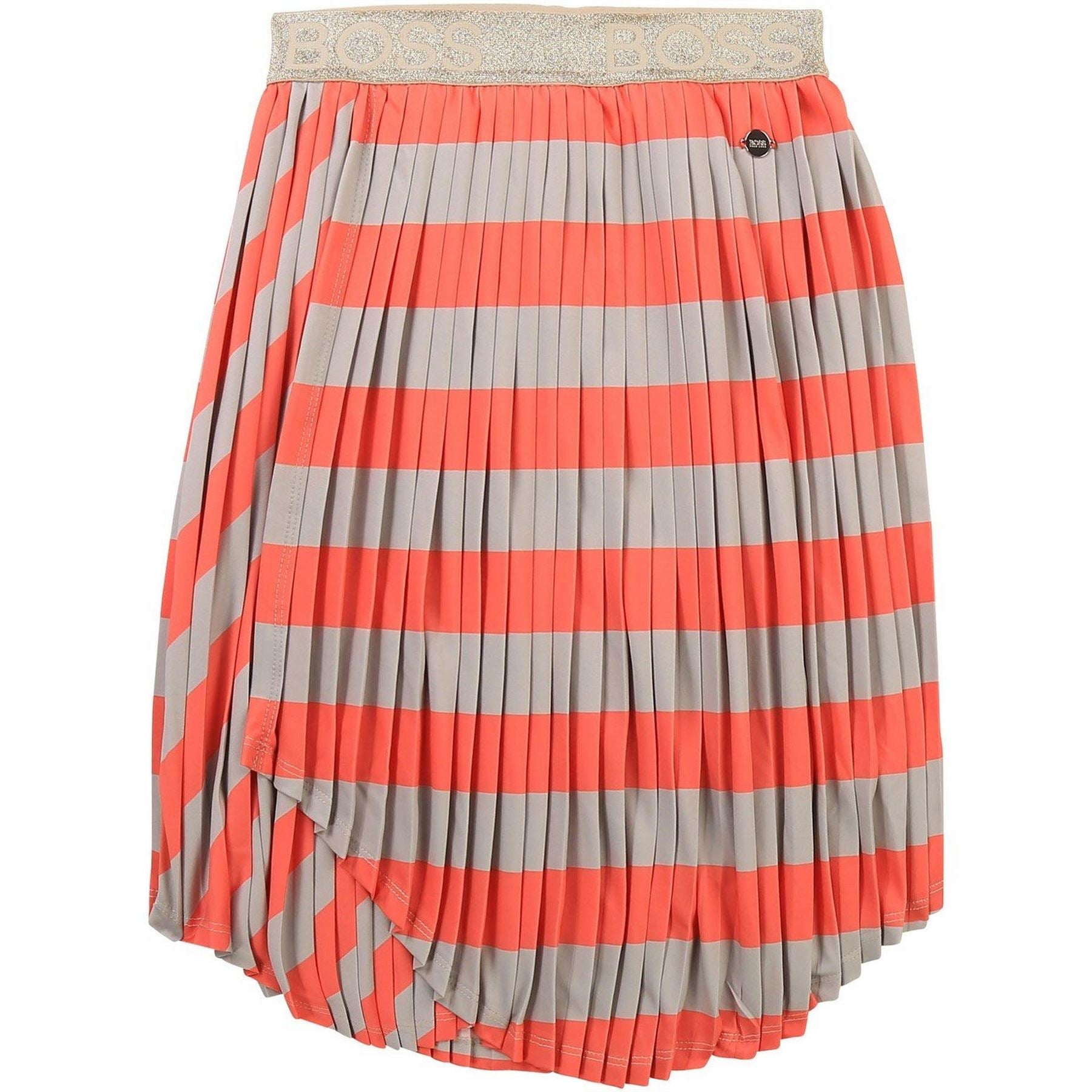 Boss Striped Pleated Skirt With Iridescent Waistband